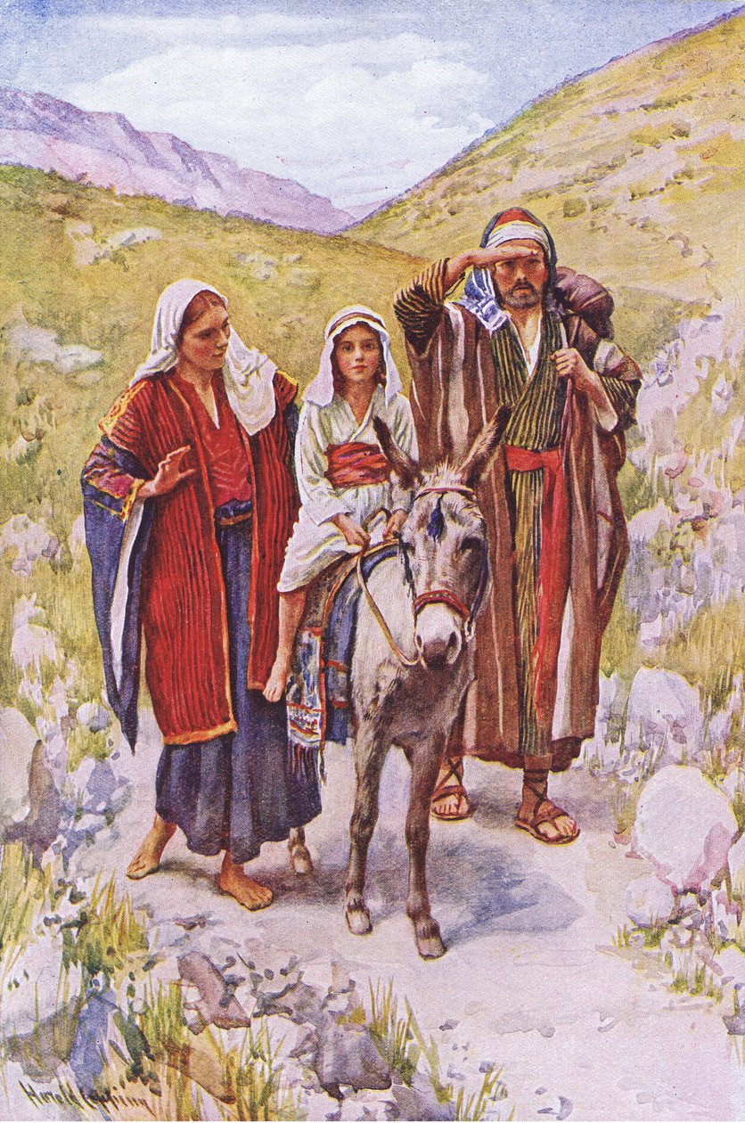 Visszatérés Egyiptomból, illusztráció a Harold Copping Pictures: The Crown Series, 1920-as évek körül alkotó: Harold Copping