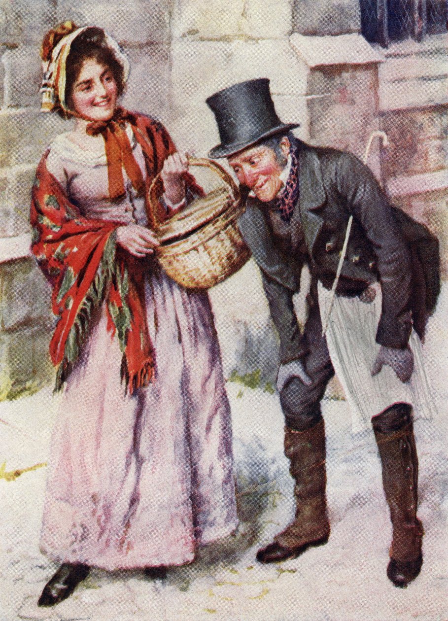 Trotty Veck és lánya Meg a "Trotty Veck és Oliver Twist"-ből (nyomtatott) alkotó: Harold Copping