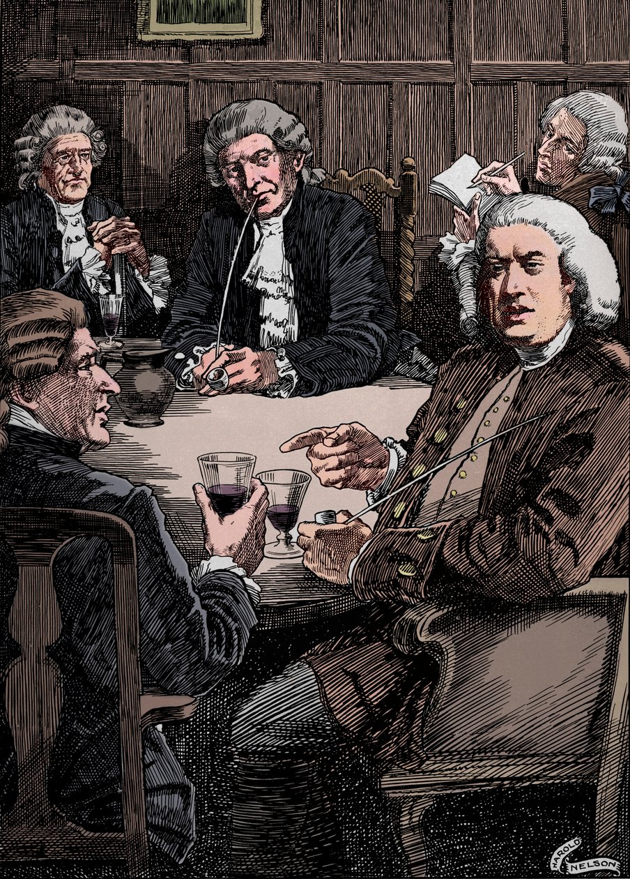 – Dr. Johnson beszélgetés a barátaival, c1900, 1912 alkotó: Harold Edward Hughes Nelson