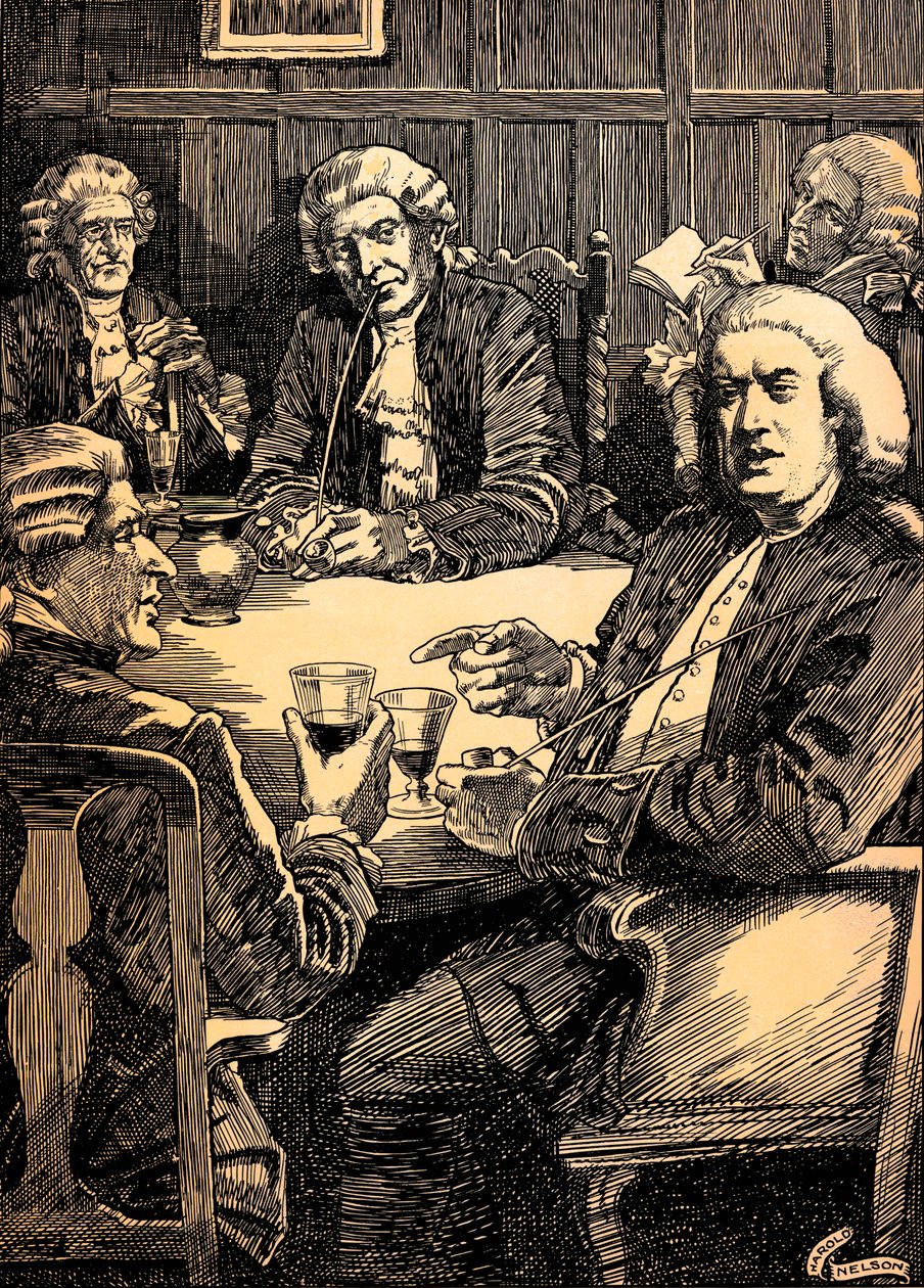 – Dr. Johnson beszélgetés a barátaival, c1900, 1912 alkotó: Harold Edward Hughes Nelson