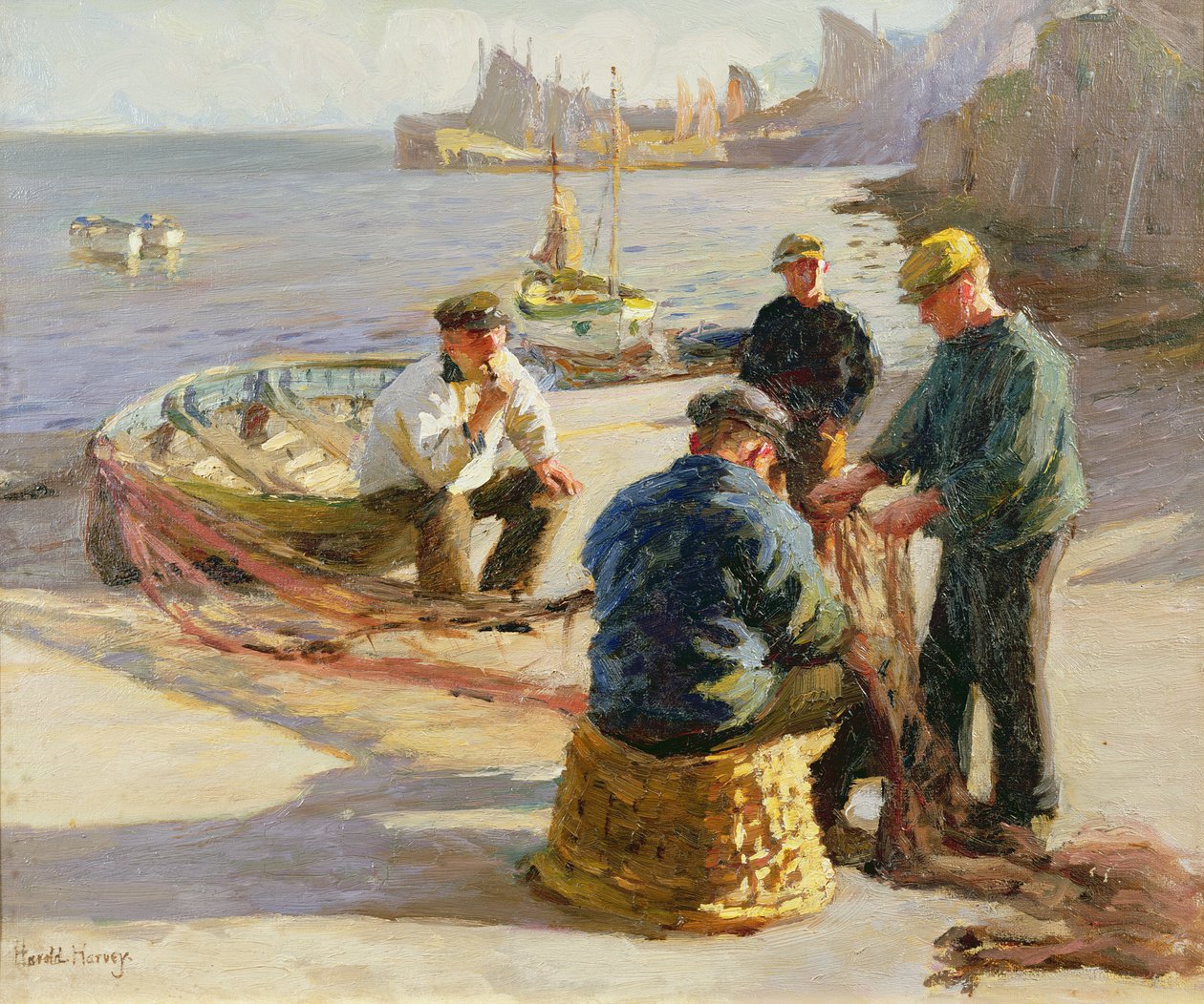 Newlyn Harbour: A hálók javítása alkotó: Harold Harvey
