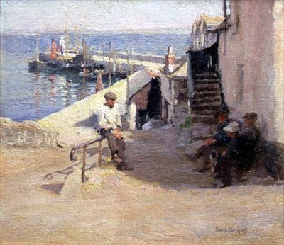 Newlyn utcai jelenet (olaj, vászon) alkotó: Harold Harvey