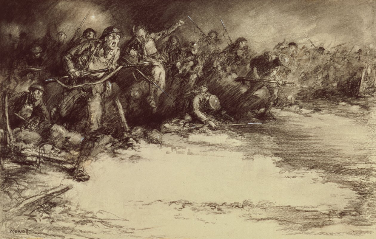 Ellentámadás, 1918 körül (ceruza papíron) alkotó: Harold James Mowat