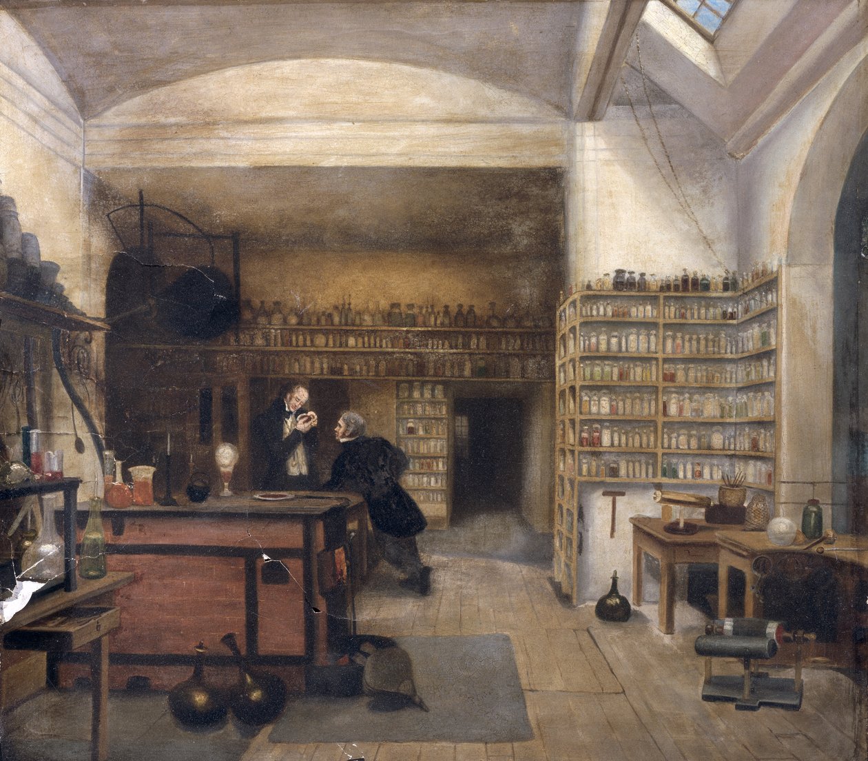 Michael Faraday (1791-1867) az alagsori laboratóriumában, 1852 alkotó: Harriet Jane Moore