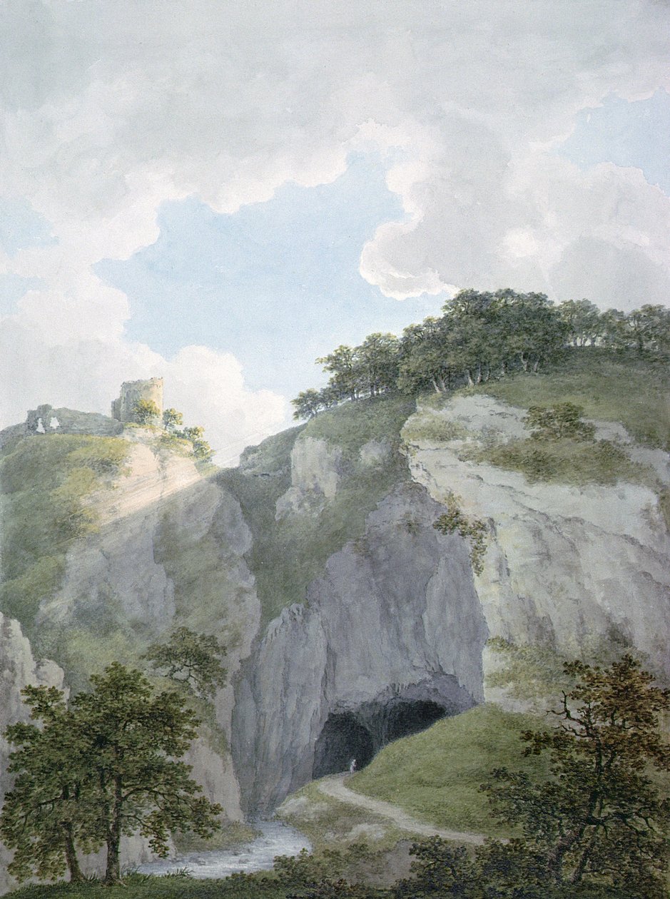 Kilátás a kastélyra és a barlangokra Castletonban, Derbyshire-ben alkotó: Harriet Lister