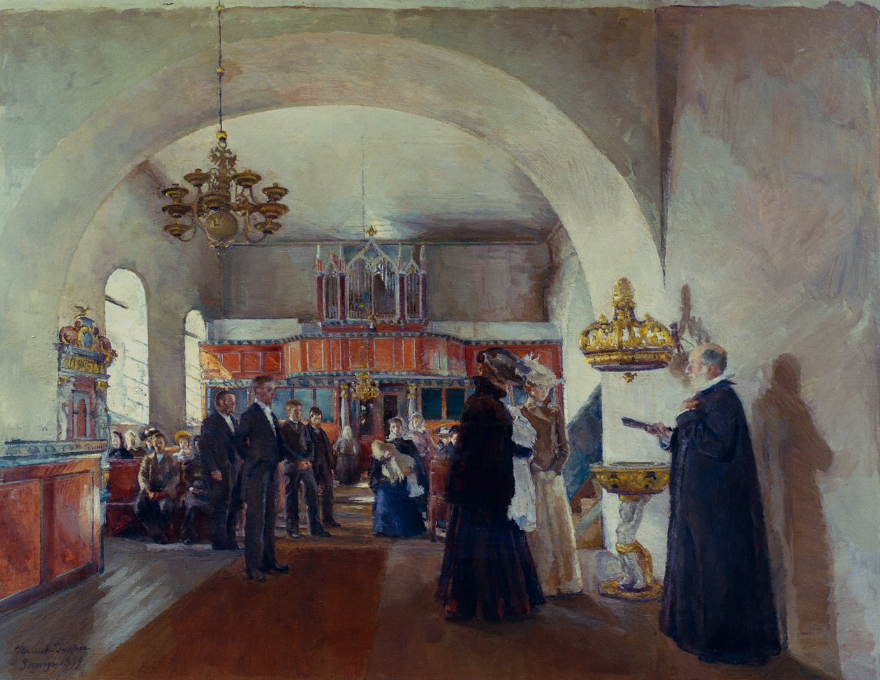 Keresztelő a Stange templomban alkotó: Harriet Backer