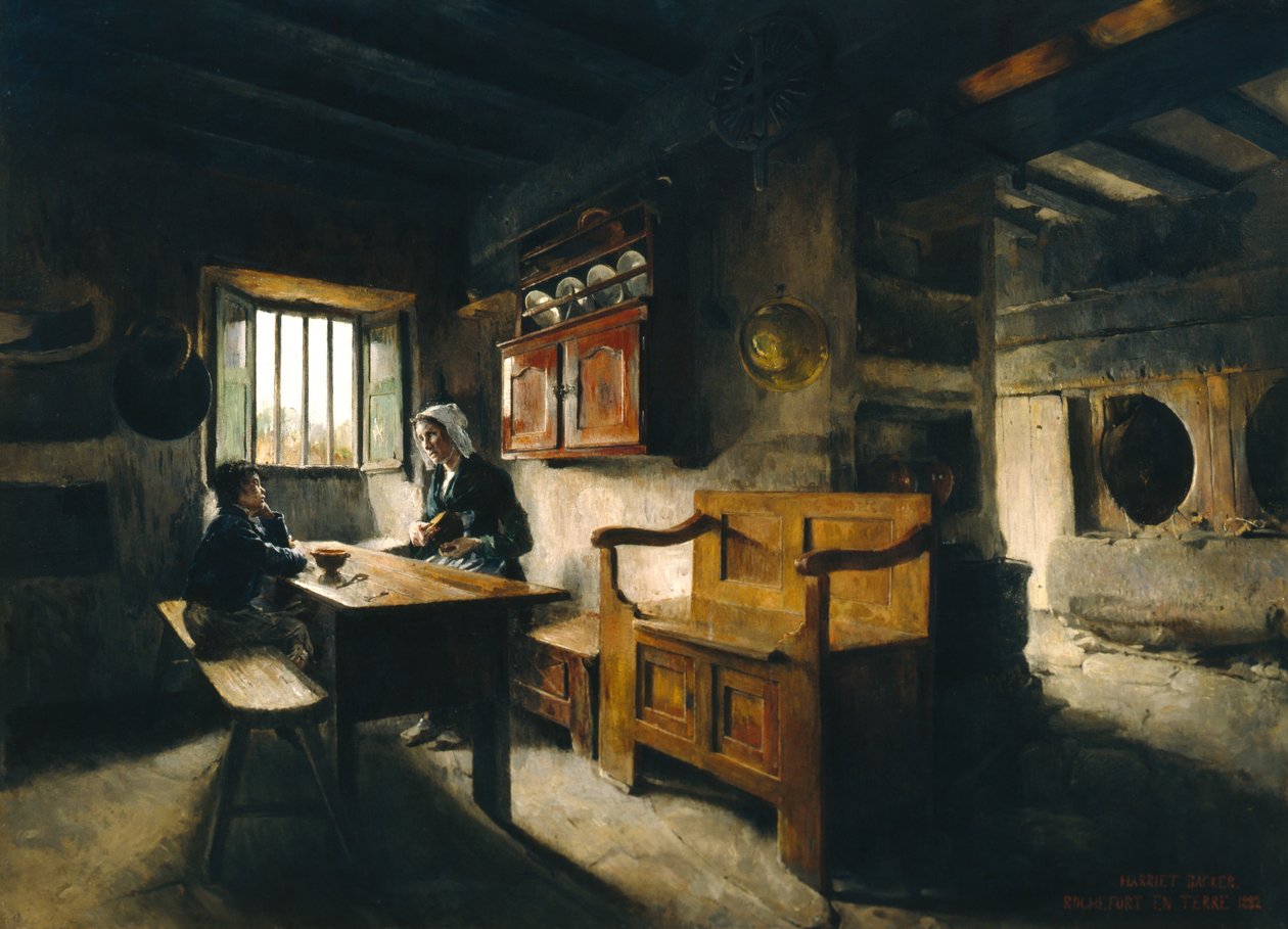 Farm belső Bretagne (olaj) alkotó: Harriet Backer