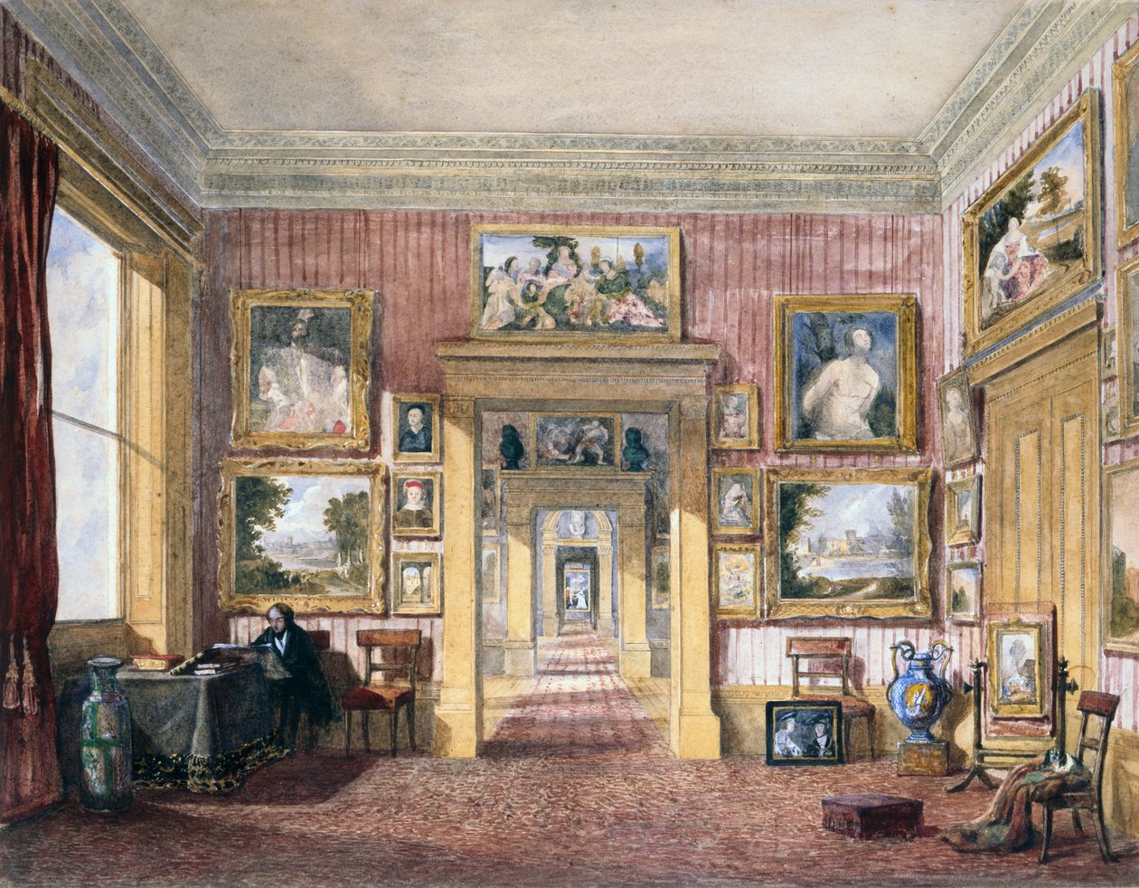 The Dining Room at Thirlestaine House, Cheltenham, 1843 körül (akvarell) alkotó: Harriet Rushout (attr. to) Bowles