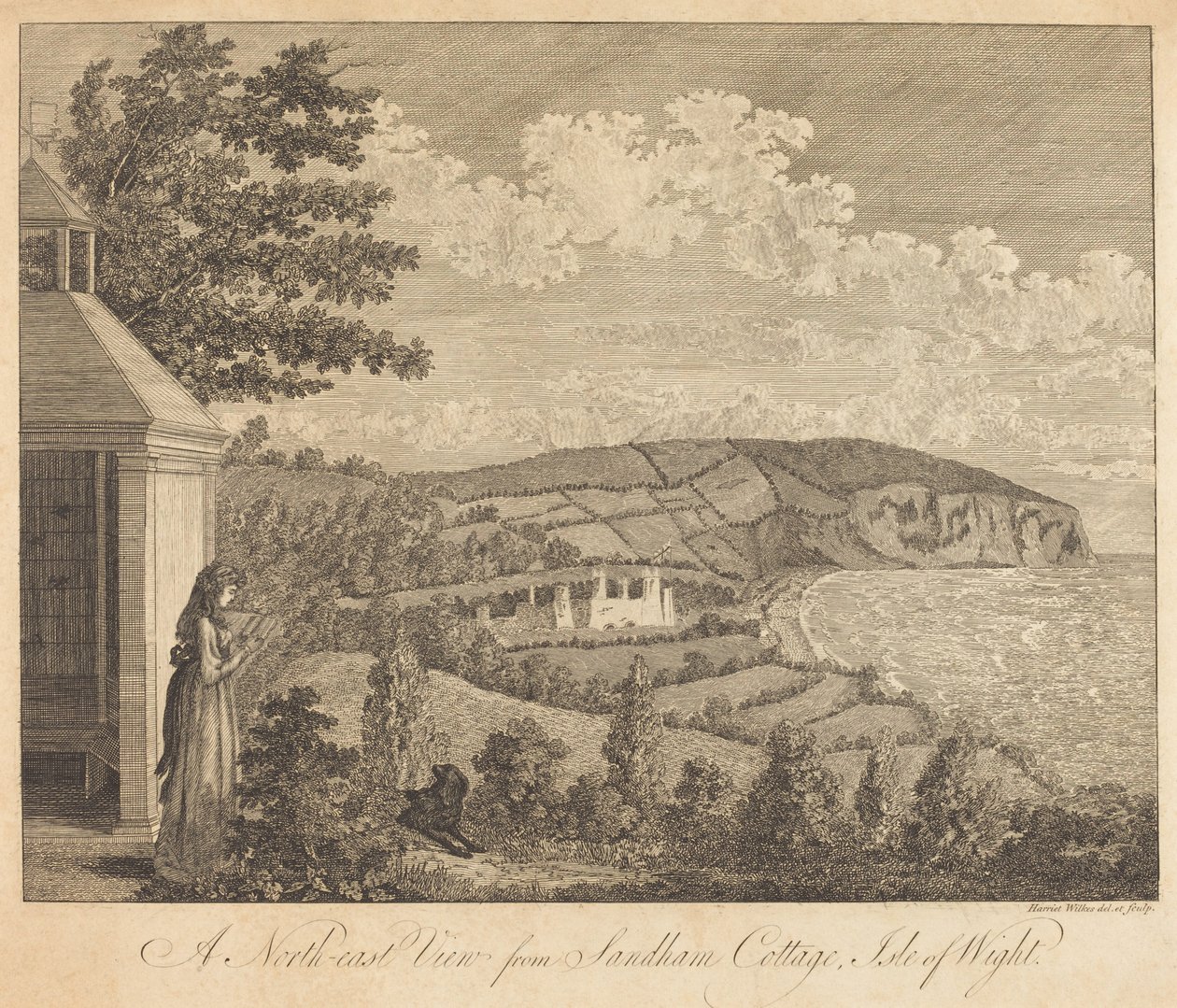 Észak-keleti kilátás a Sandham Cottage-ból, Wight-szigeten alkotó: Harriet Wilkes