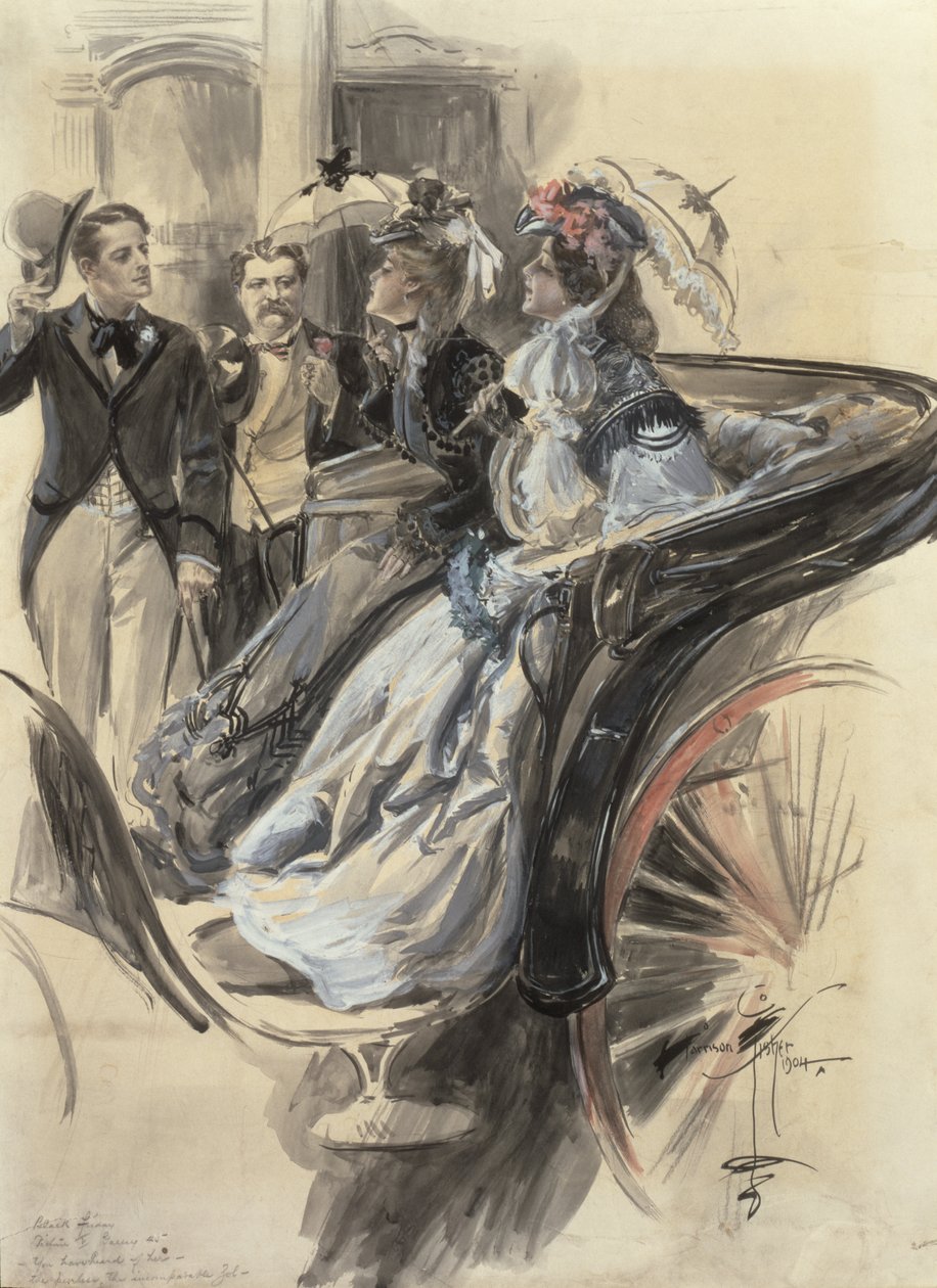 Carriage Ride, 1904 (wc, gouache és ceruza kartonon) alkotó: Harrison Fisher
