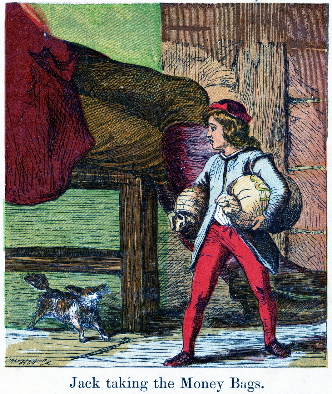 Jack elviszi a pénzeszsákokat az Óriás kastélyból, 1867 (chromolitho) alkotó: Harrison William Weir