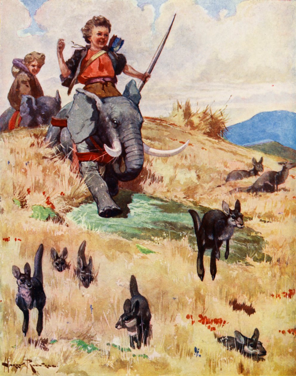 Vadászat a kengurukra (színes litográfia) alkotó: Harry (1878-1950) Rountree