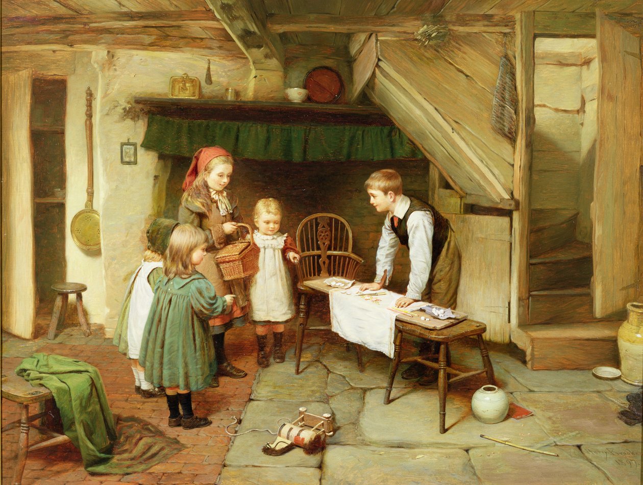 Látogatás az édességboltban (olaj, vászon) (lásd még: 17194) alkotó: Harry Brooker