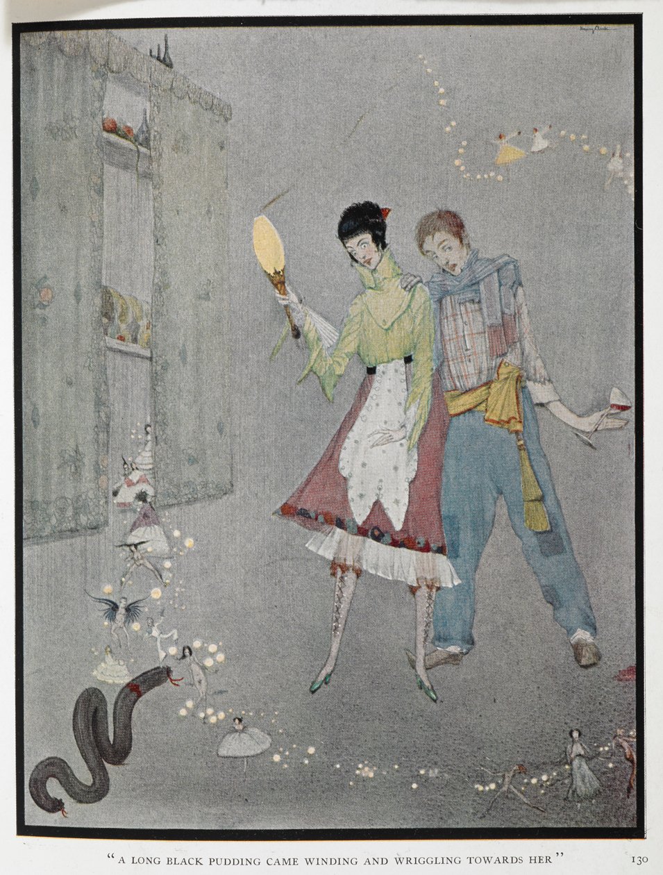 "A long black pudding came winding and wriggling towards her." An illustration for the story, 