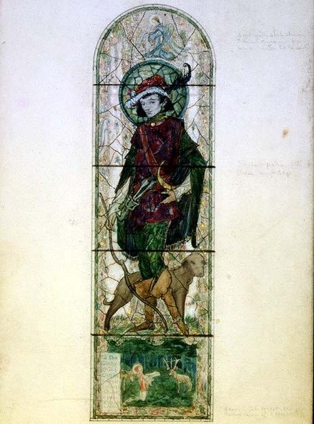 Tervezés egyetlen világos ablakhoz Szent Hubert figurájával alkotó: Harry Clarke