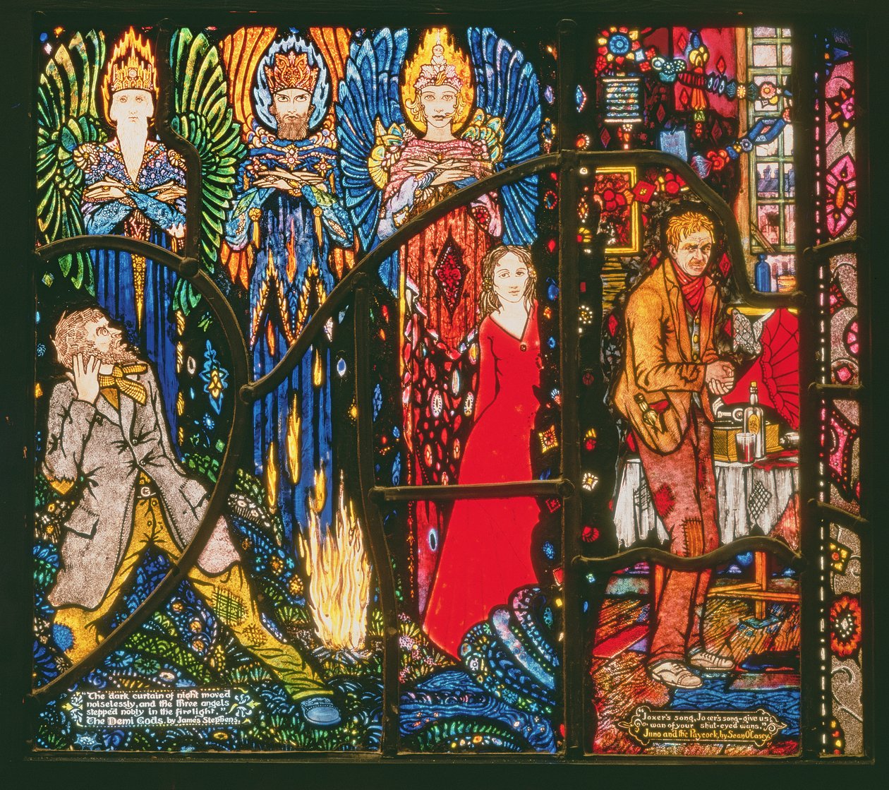Részlet a genfi ablakból, amely James Stephens és Juno Demi isteneit és Sean OCasey Paycockját ábrázolja, 1929 alkotó: Harry Clarke