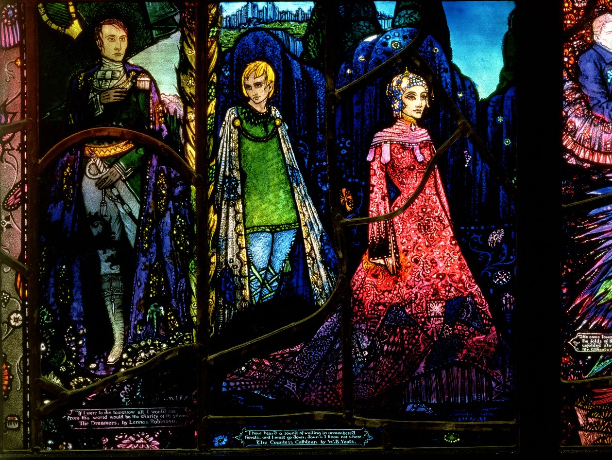 Részlet a genfi ablakból, amely Lennox Robinson (1886-1958) Álmodozóit és W.B. Cathleen grófnőt mutatja be. Yeats (1865-1939) alkotó: Harry Clarke