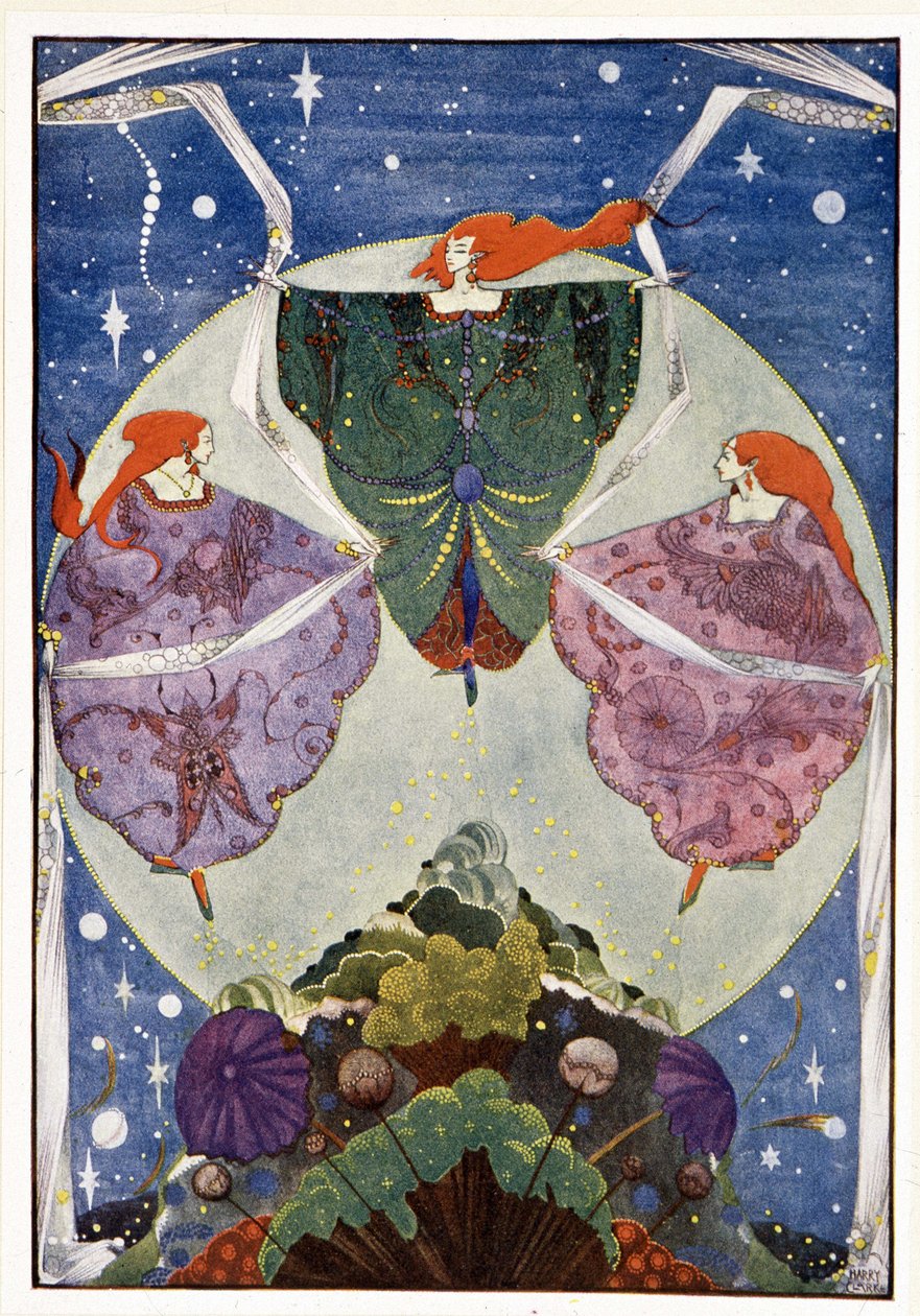 Tündérek:"" Ködből és holdfényből szőtt kendőkkel táncoltak"": Az elf-domb - Hans Christian Andersen "" Tündérmesékben" - ill. írta: Harry Clarke alkotó: Harry Clarke