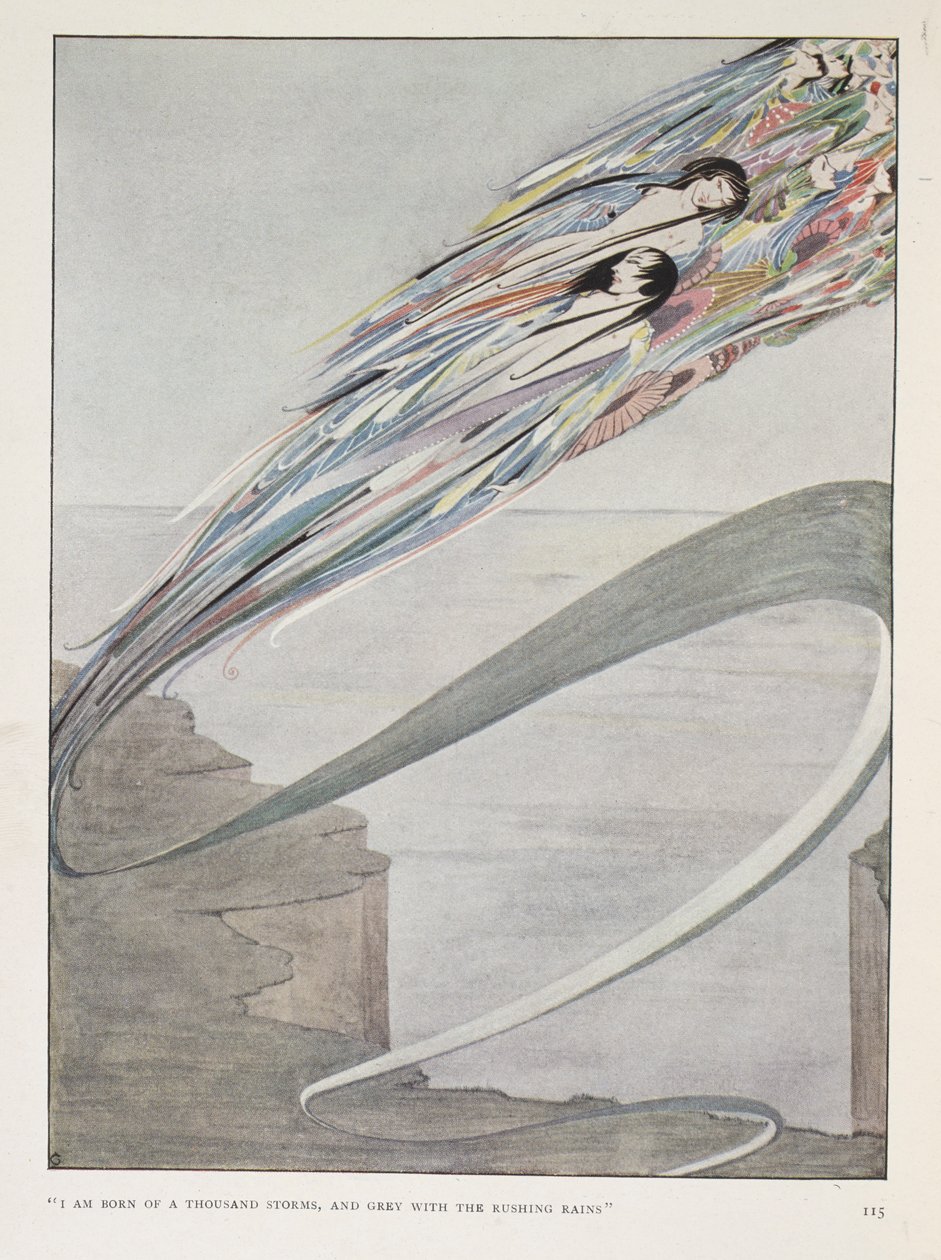 "I am born of a thousand storms, and grey with the rushing rains." From the chapter heading: 