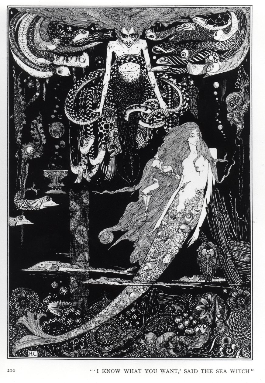 „Tudom, mit akarsz” – mondta a tengeri boszorkány, illusztrációja Hans Christian Andersen (1805-75) „A kis hableány” című művéhez, 1910 körül. alkotó: Harry Clarke
