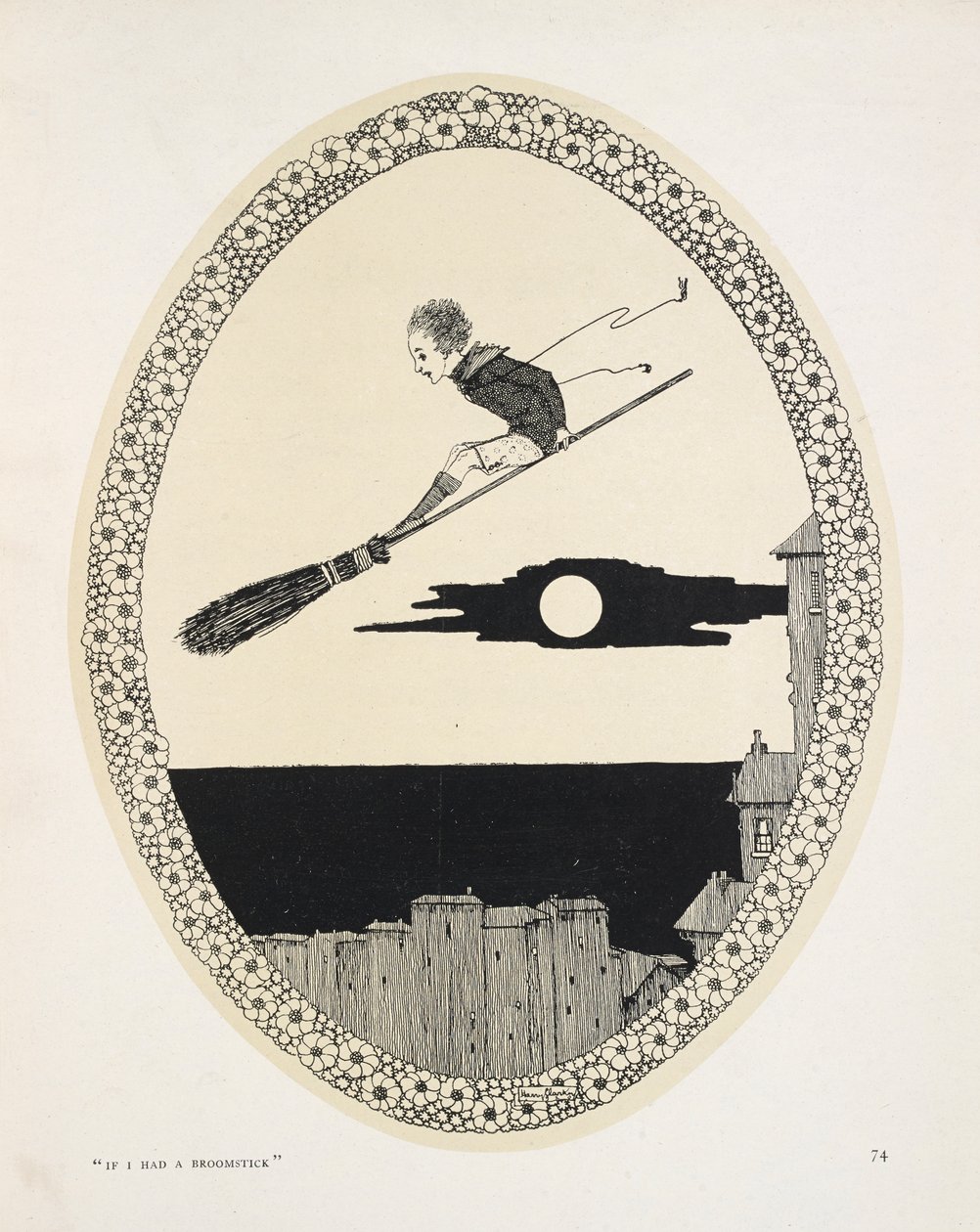 "Ha lenne seprűm". Illusztráció Patrick R. Chalmers verséhez. Egy fiú seprűnyélen alkotó: Harry Clarke