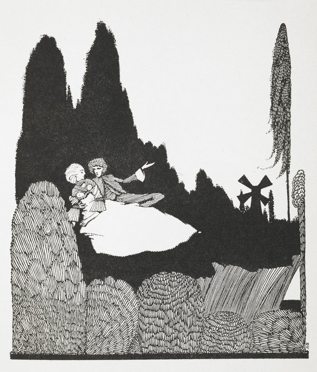 Illusztráció a „The Master Cat or Puss in Boots” című történethez. alkotó: Harry Clarke