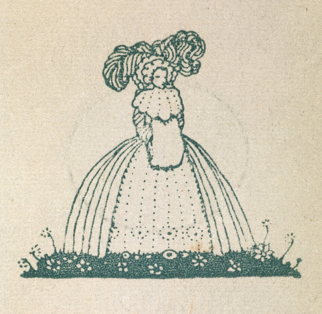 Illusztráció, amely egy nőt, nagy ruhát visel. alkotó: Harry Clarke