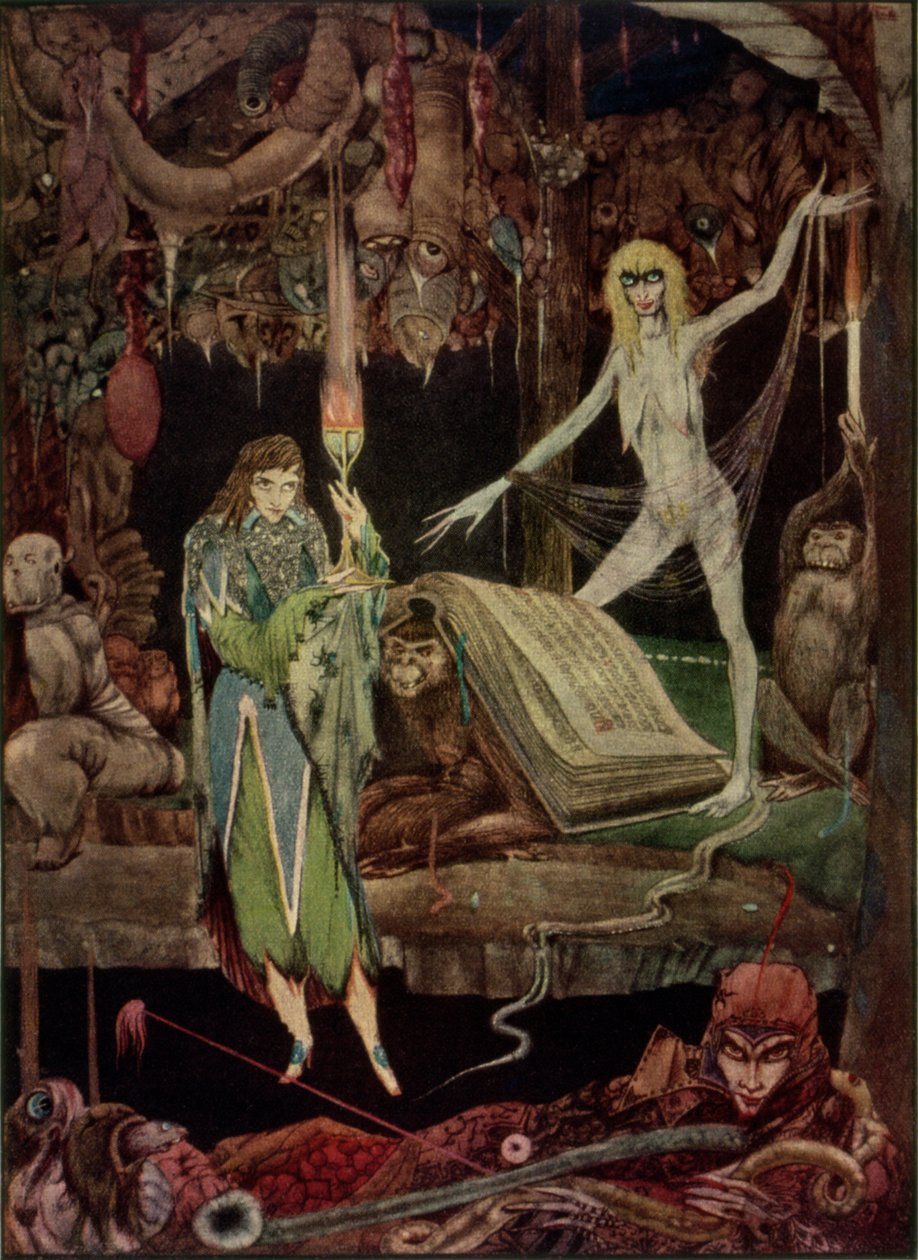 "Gondolkozik, millió bolond a kórusban / tombolnak és nem fáradnak el", Goethe illusztrációja a Faustból, John Anster fordítása alkotó: Harry Clarke