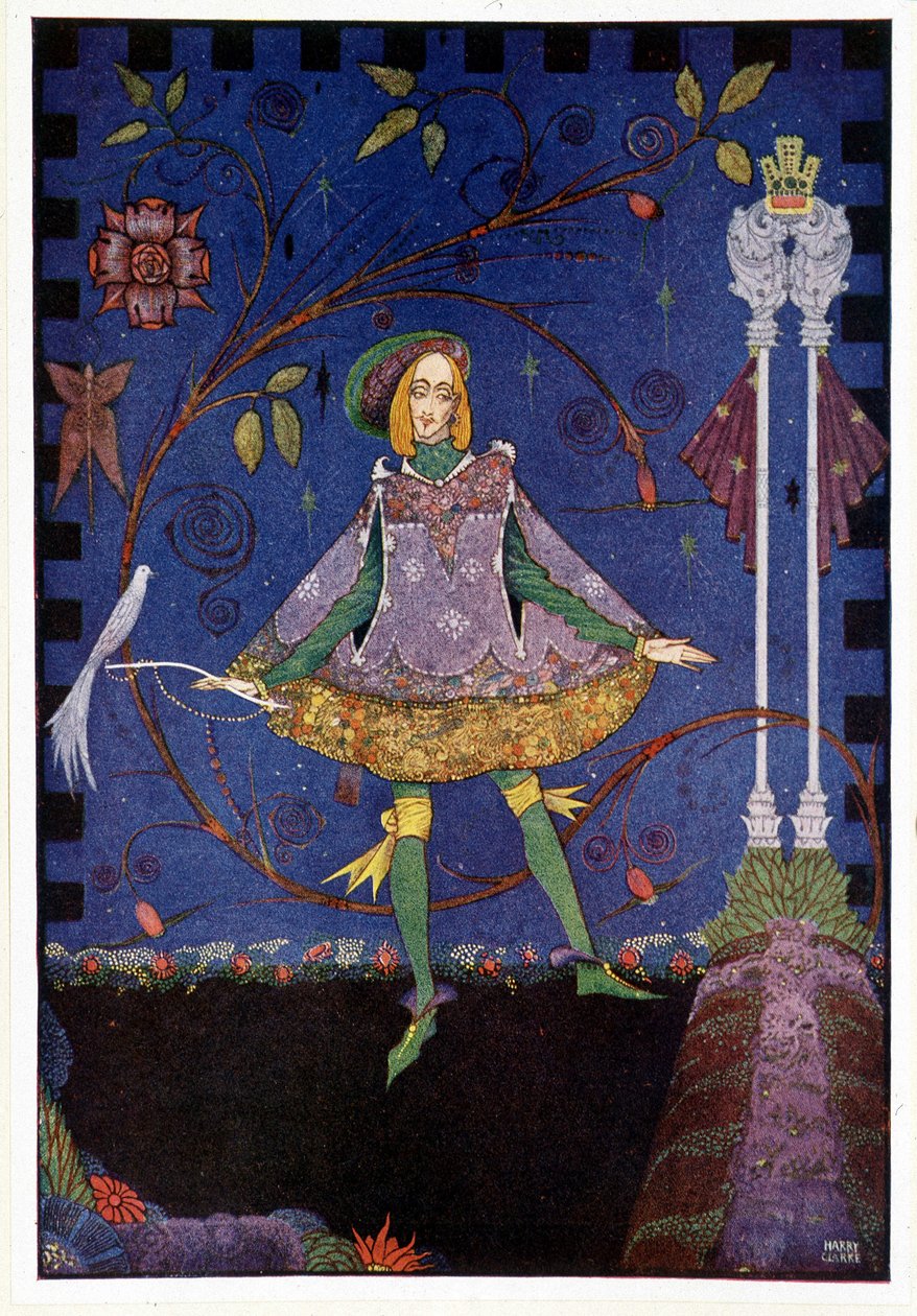 A hercegnő apjának sírján ekkor egy rózsabokor nőtt - A disznópásztor „A hercegnő és a verandás” - Hans Christian Andersen, ill. írta: Harry Clarke alkotó: Harry Clarke