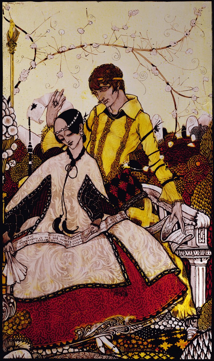 Hét kutyanapot hagytunk el, és elneveztük a Queens in Glenmacnass-ban. Illusztráció: Harry Clarke a Queensből, J. M. Synge alkotó: Harry Clarke