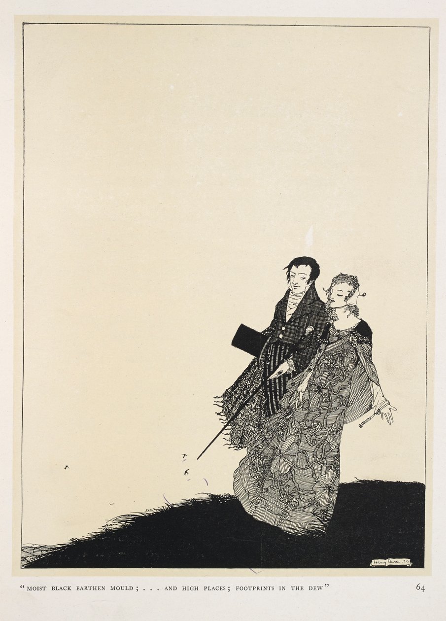 A Nagy Szerető. "Nedves fekete földes penész;... és magas helyek; lábnyomok a harmatban" alkotó: Harry Clarke