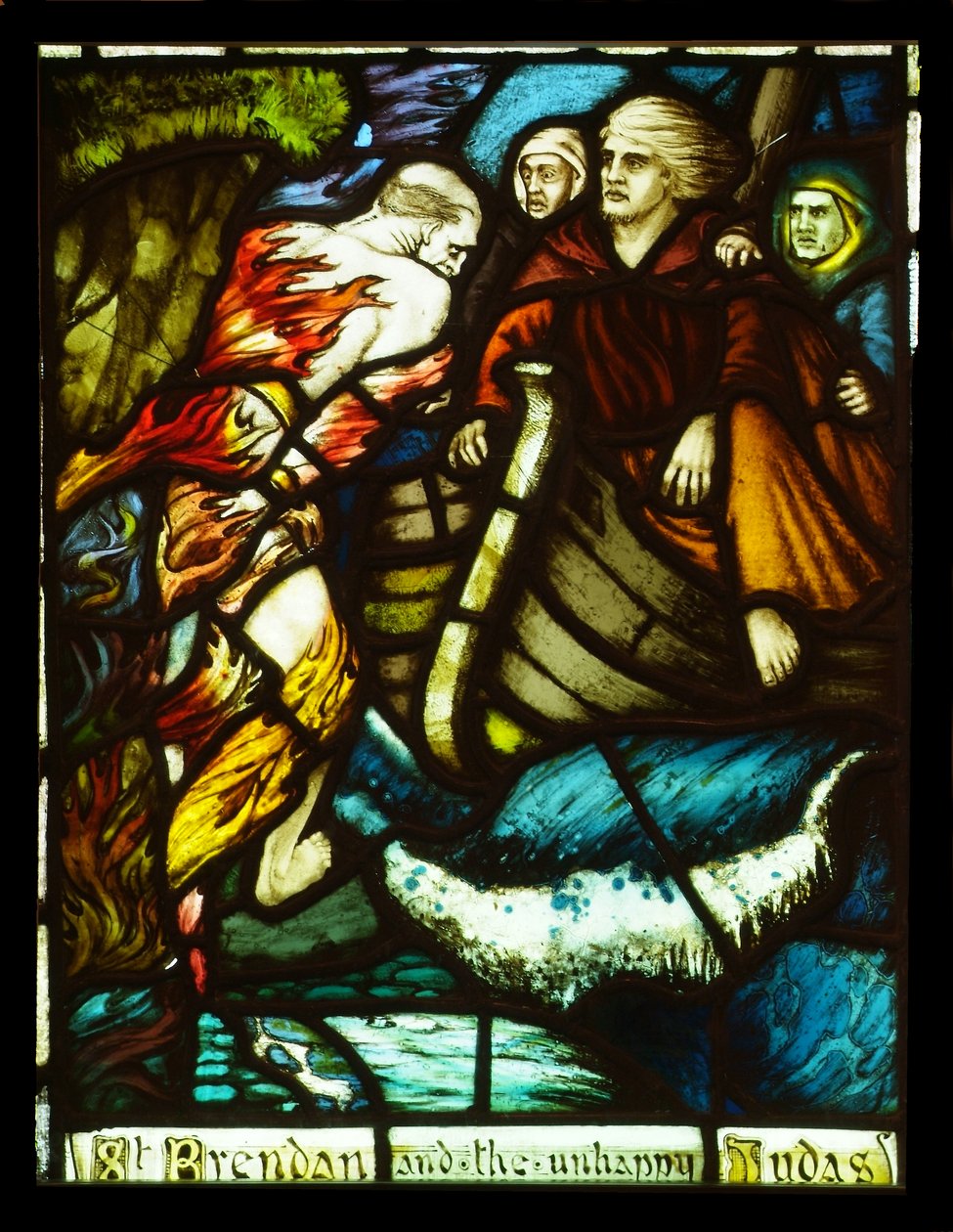 Szent Brendan találkozása a boldogtalan Júdással, 1911, Harry Clarke (1889-1931) ólomüveg ablaka alkotó: Harry Clarke