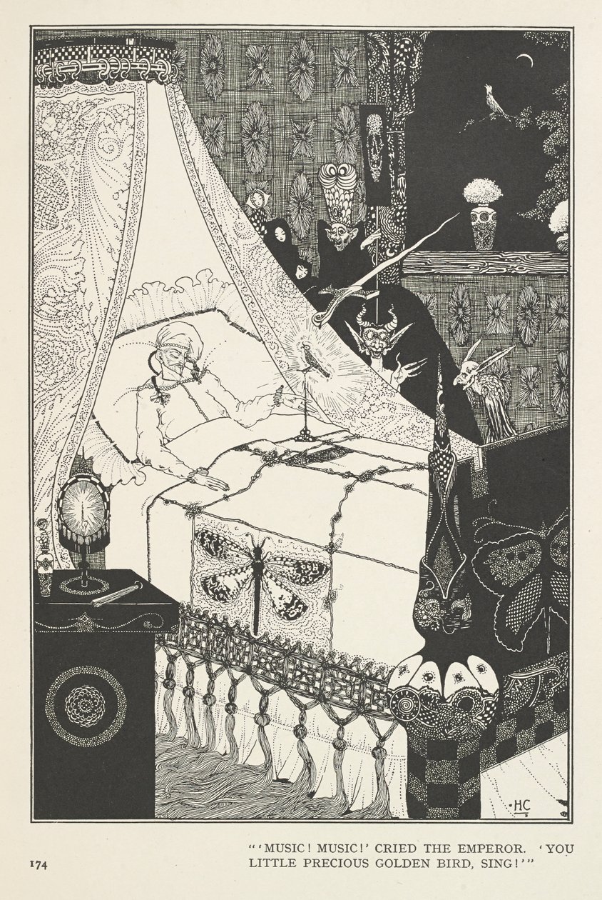 A Nightingale. "Zene! Zene!" – kiáltott fel a császár. – Te kis drága aranymadár, énekelj! alkotó: Harry Clarke