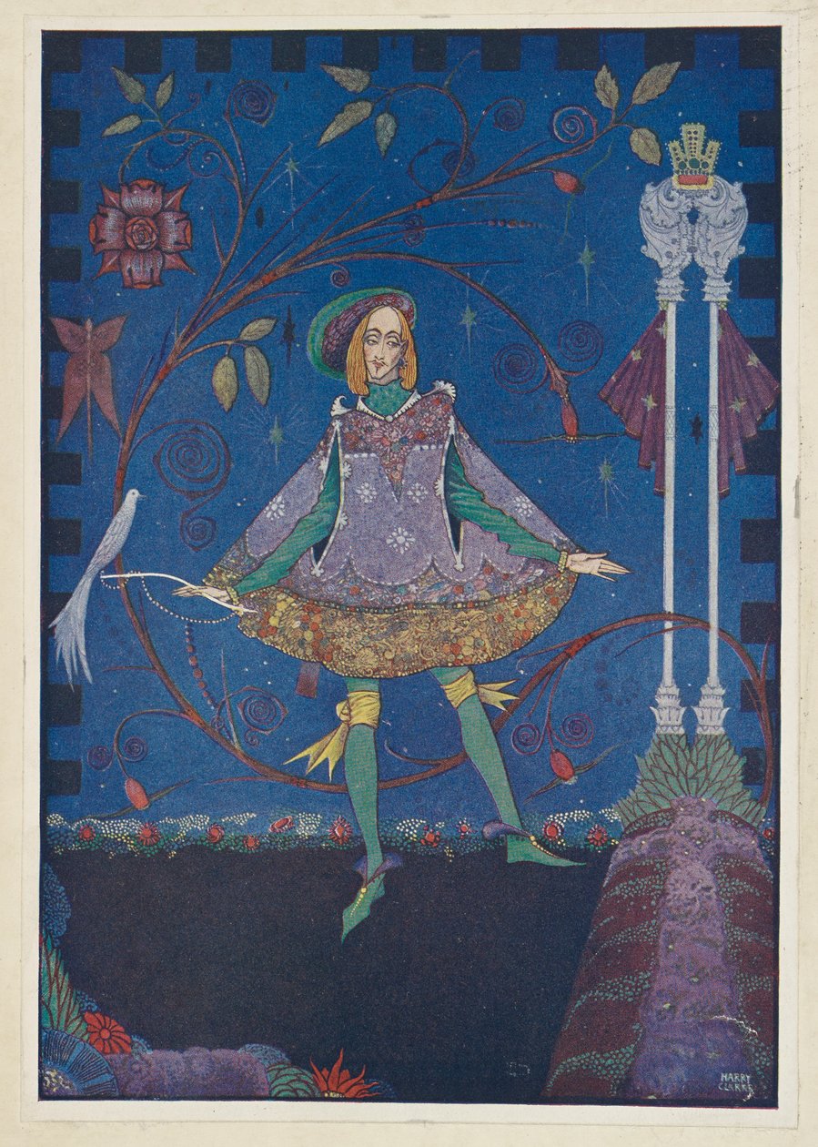 A disznópásztor. A herceg apjának sírján rózsabokor nőtt, illusztrációja Hans Christian Anderson „Tündérmeséiből” alkotó: Harry Clarke