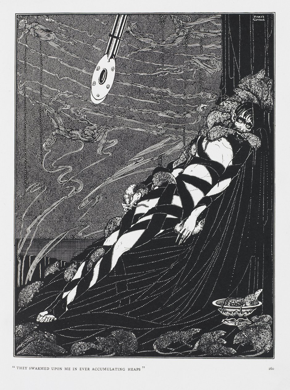 Rám özönlöttek minden felhalmozódó kupacban. A gödör és az inga című történetből. alkotó: Harry Clarke