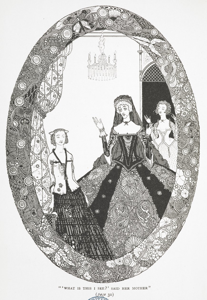 – Mit látok ez? mondta az anyja." Illusztráció a „tündér” című történethez. alkotó: Harry Clarke