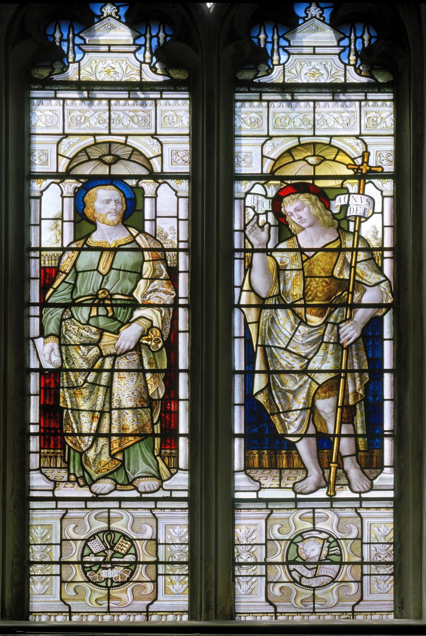 Oxford, Oriel College Chapel, James Powell & Sons, Harry Ellis Wooldridge, Szent Péter és Keresztelő János, 1885 alkotó: Harry Ellis Wooldridge