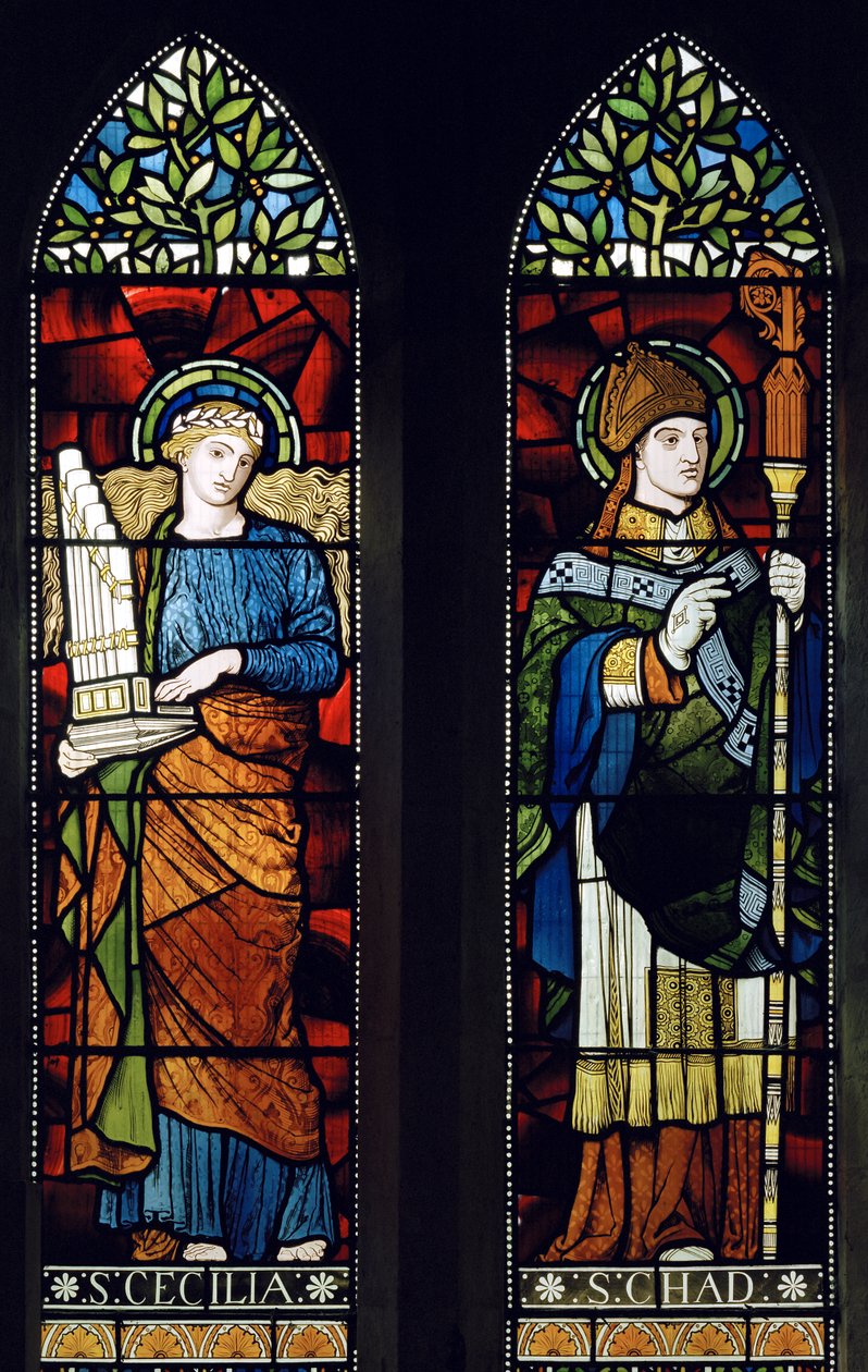 Thursford, St Andrew, James Powell & Sons, Harry Wooldridge, St Cecilia és Szent Csád, 1873 alkotó: Harry Ellis Wooldridge
