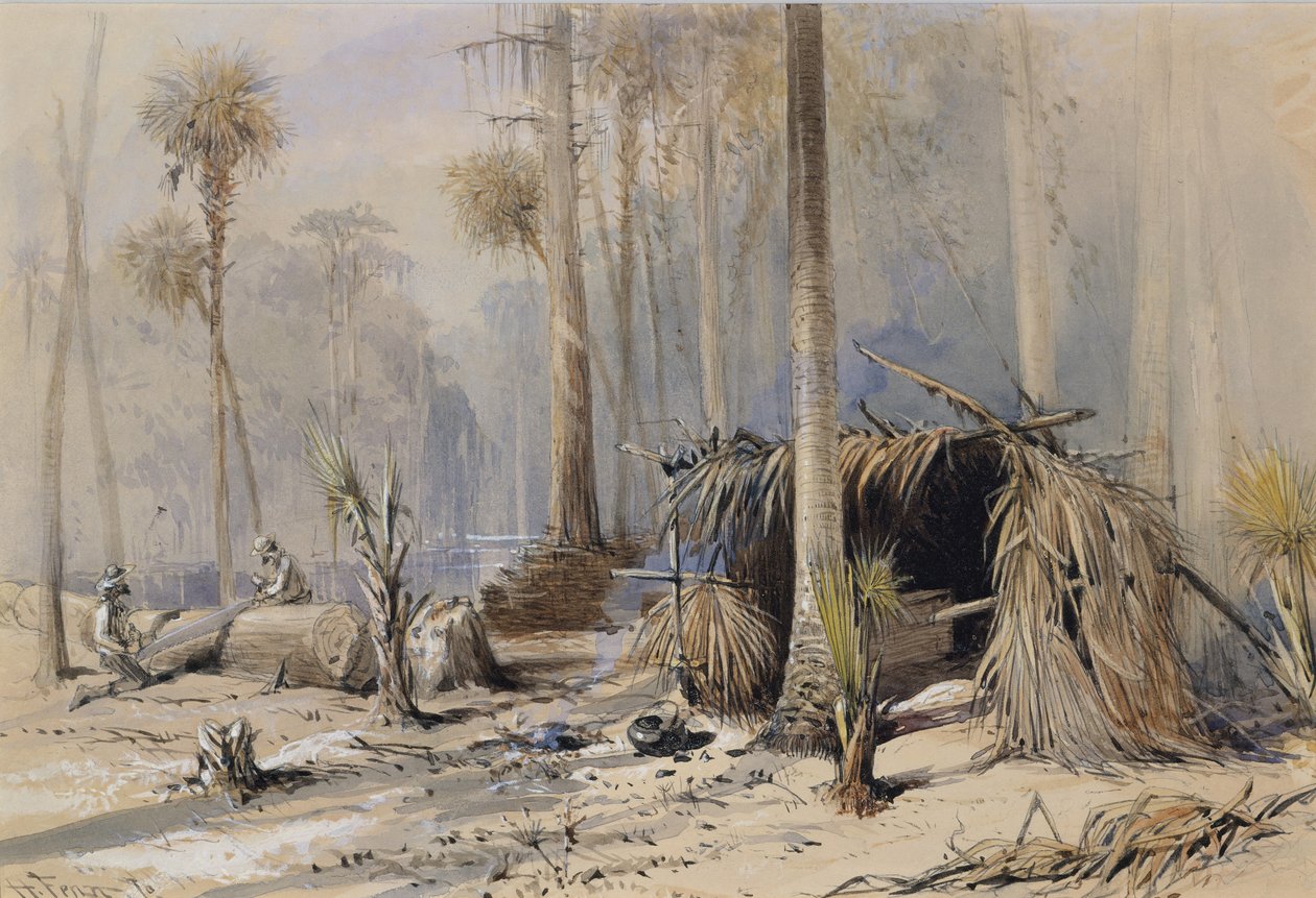 A Cypress-Shingle Yard, Ocklawaha River, Florida, 1870. alkotó: Harry Fenn