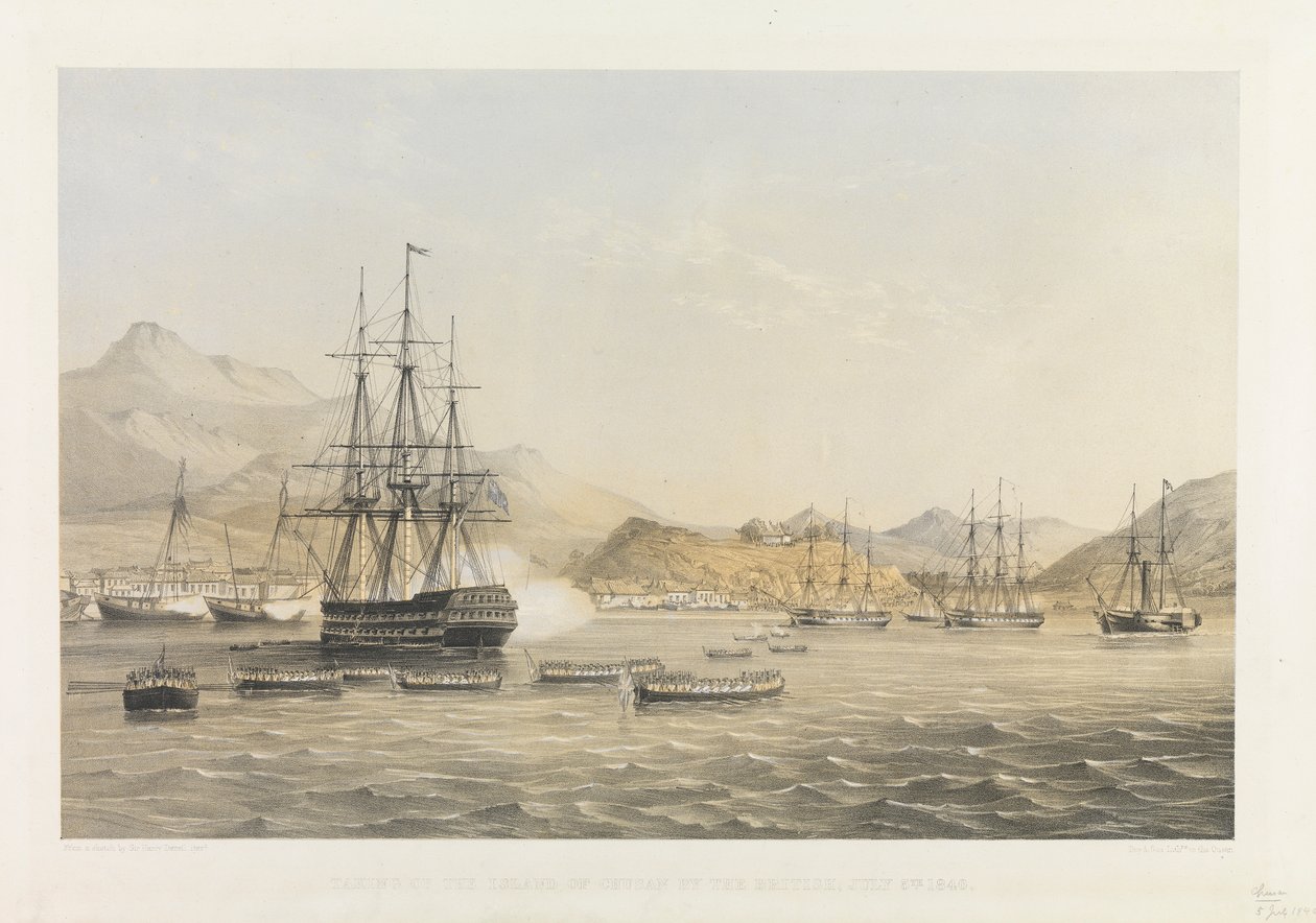 Chusan szigetének elfoglalása a britek által 1840. július 5. alkotó: Harry Francis Darell