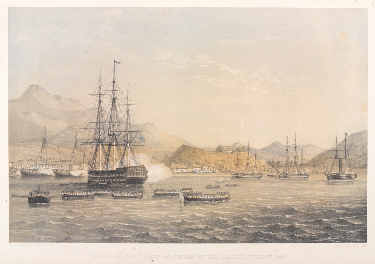 Csusan szigetének britek általi elfoglalása, 1840. július 5. (színes litográfia) alkotó: Harry Francis Darell