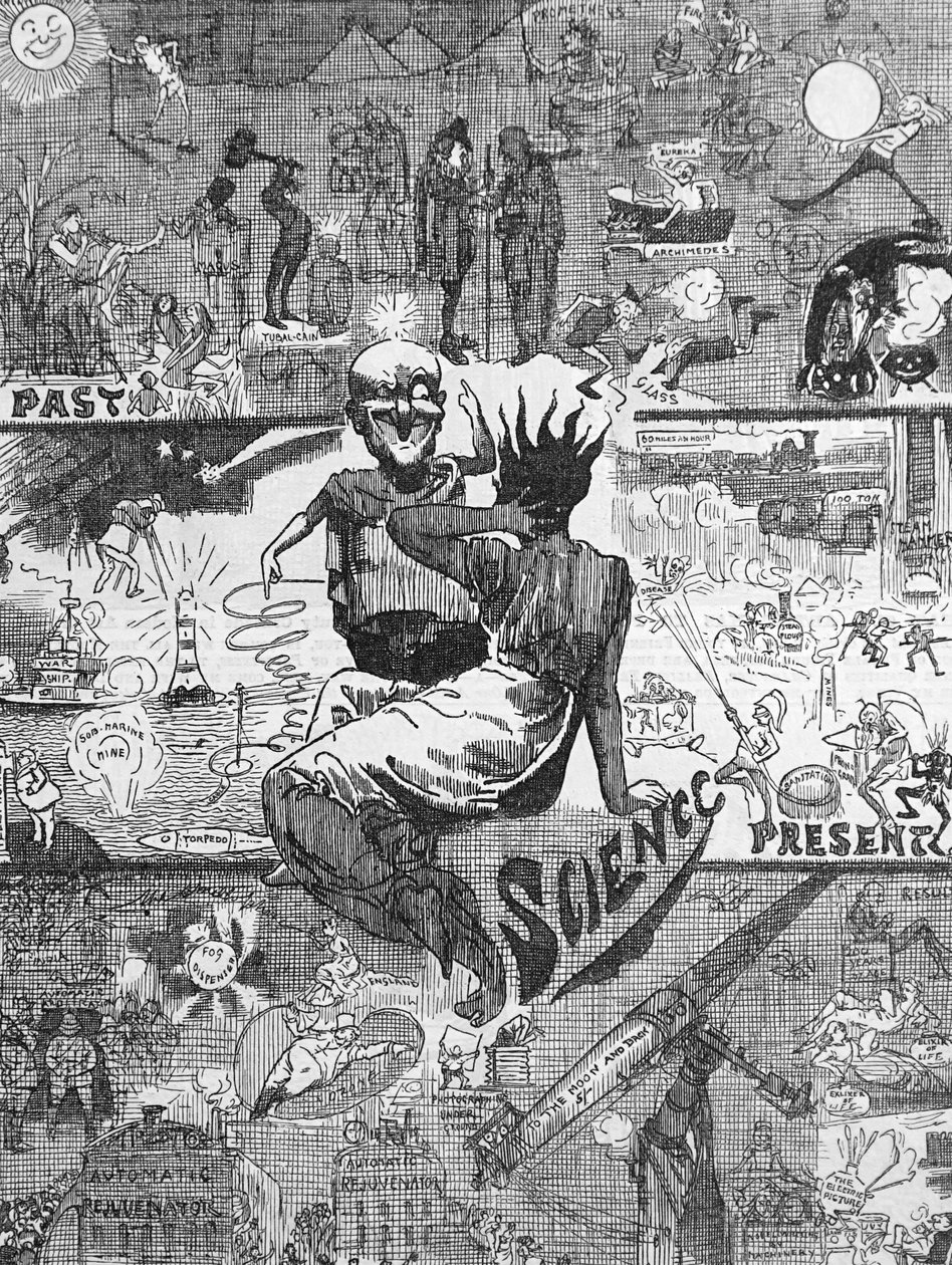A tudomány alkalmazása, fejlődése a múltban, 19. századi előnyei és 20. századi kilátásai alkotó: Harry Furniss