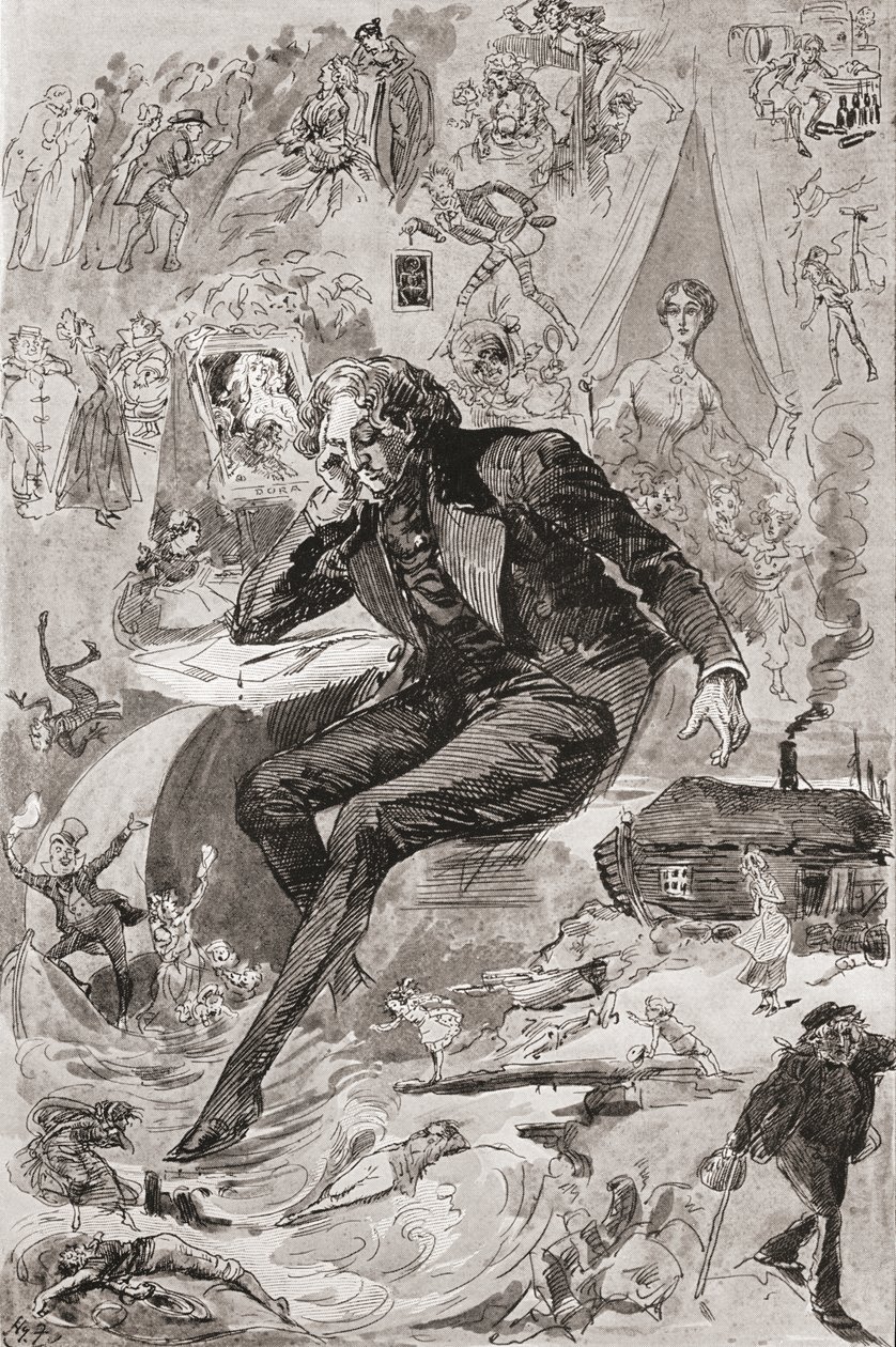 David Copperfield. Harry Furniss illusztrációja Charles Dickens David Copperfield című regényéhez, a The Testimonial Editionból, 1910-ben. alkotó: Harry Furniss