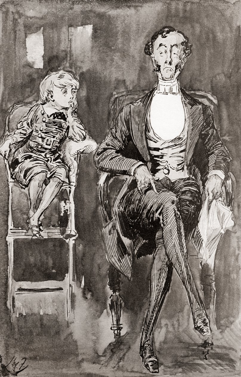 Harry Furniss illusztrációja Charles Dickens Dombey és fia című regényéhez, a The Testimonial Editionból, 1910-ben. alkotó: Harry Furniss