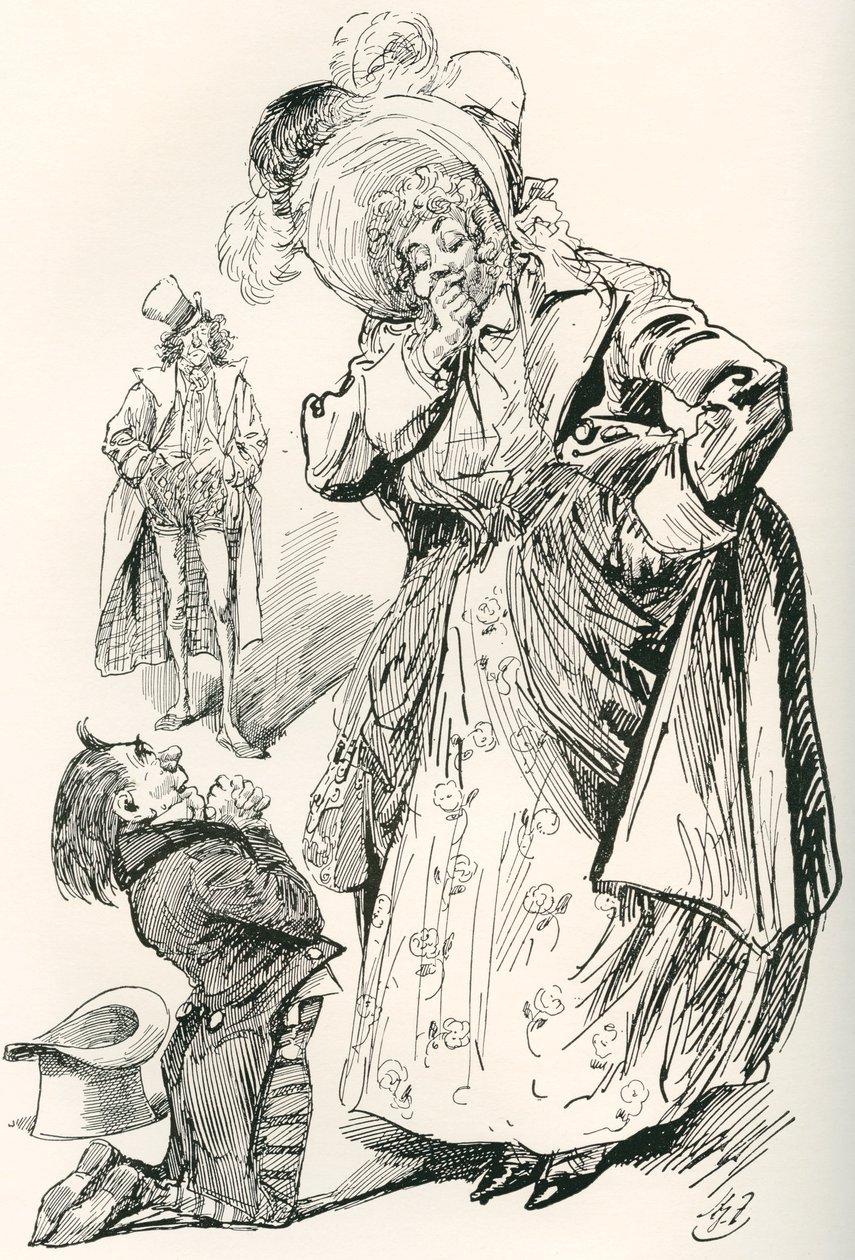 Tpschoffki őrnagy. Harry Furniss illusztrációja egy Charles Dickens karácsonyi történethez, a Going Into Society-hez, a The Testimonial Editionból, 1910-ben. alkotó: Harry Furniss