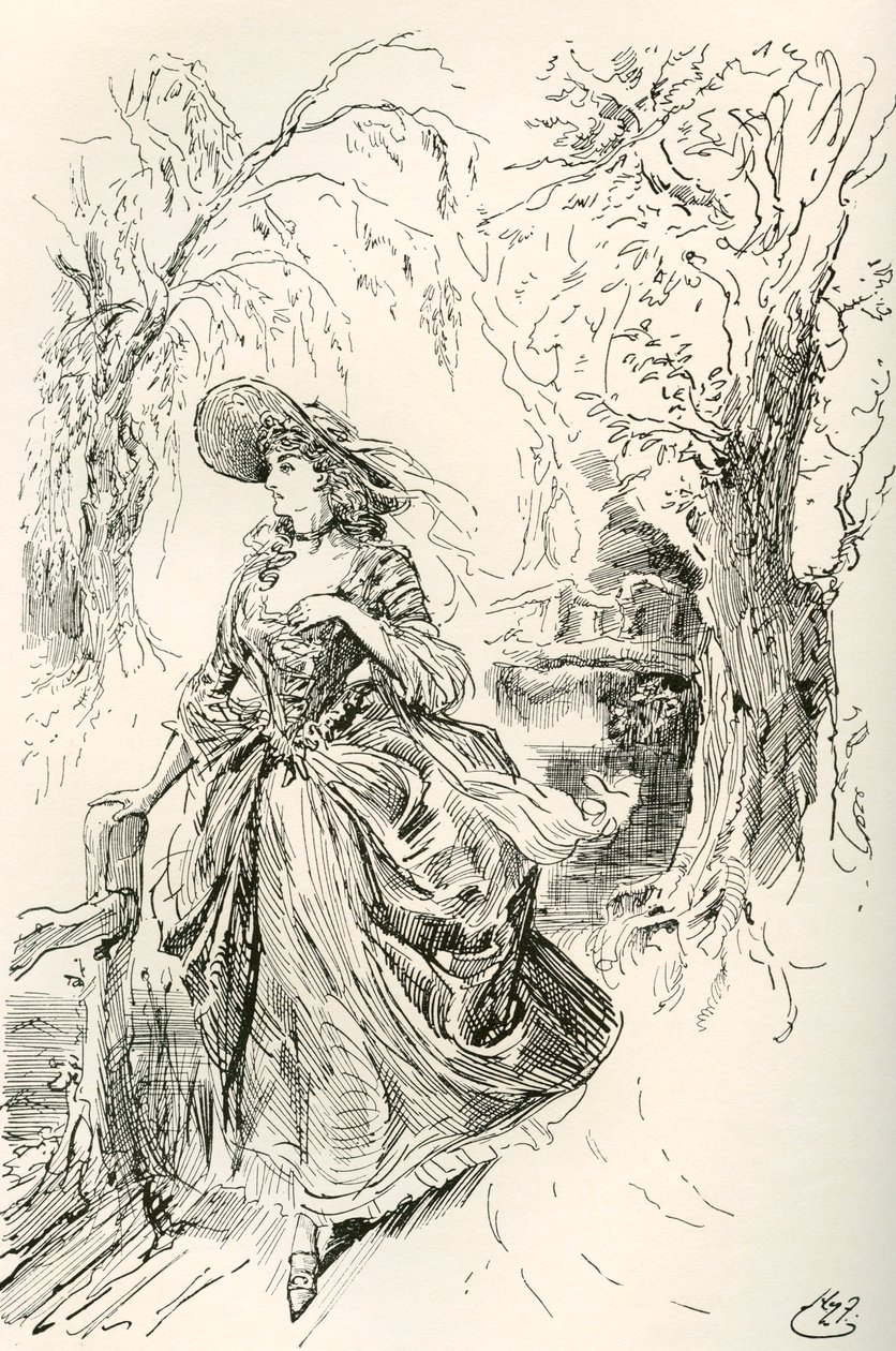 Haredale kisasszony. Harry Furniss illusztrációja Charles Dickens Barnaby Rudge című regényéhez, a The Testimonial Editionból, 1910-ben. alkotó: Harry Furniss