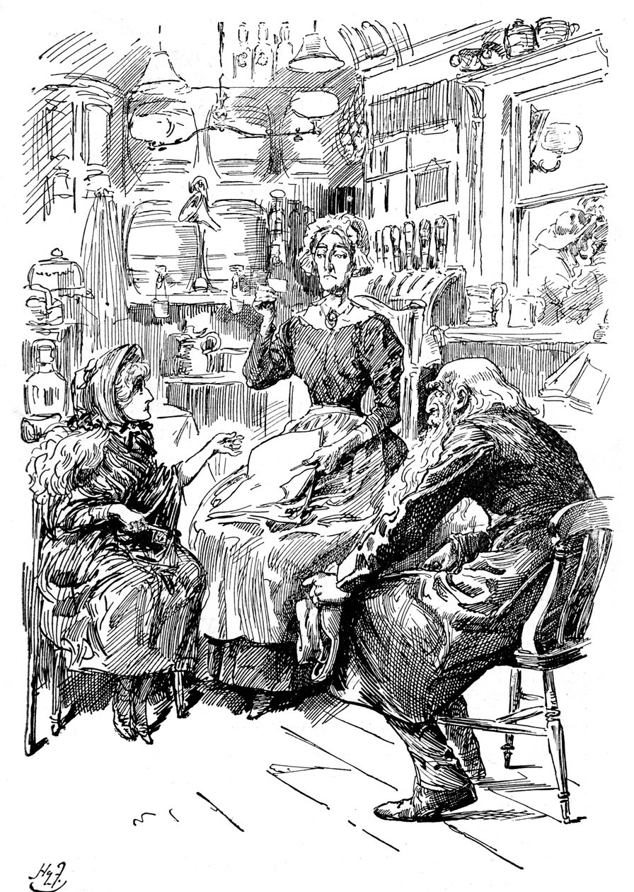 Mr Riah és Miss Wren a Six Jolly Fellowship Portersnél, 1912 alkotó: Harry Furniss
