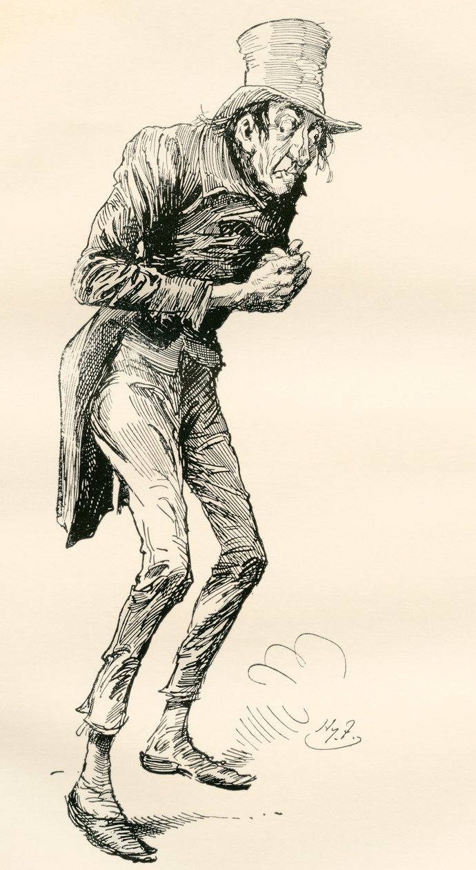 Newman Noggs. Harry Furniss illusztrációja a Nicholas Nickleby című Charles Dickens-regényhez, a The Testimonial Editionból, 1910-ben. alkotó: Harry Furniss