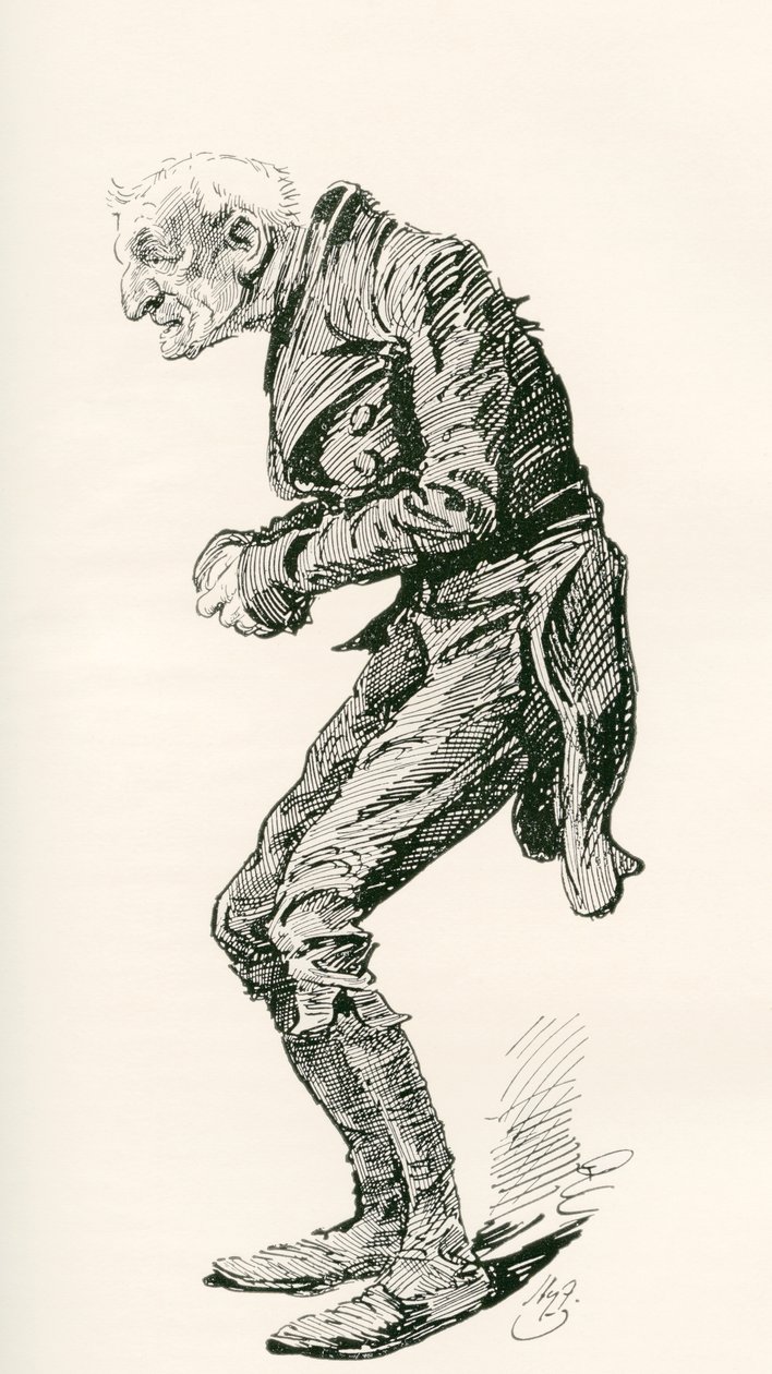 Az öreg Chuffey. Harry Furniss illusztrációja Charles Dickens Martin Chuzzlewit című regényéhez, a The Testimonial Editionból, 1910-ben. alkotó: Harry Furniss