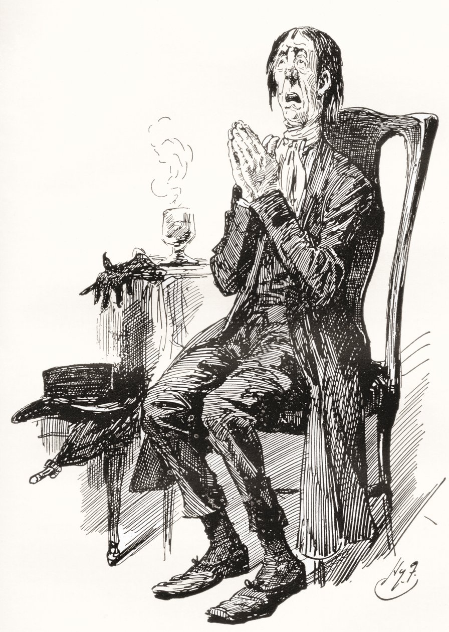 Stiggins. Harry Furniss illusztrációja Charles Dickens Pickwick-papírok című regényéhez, a The Testimonial Editionból, 1910-ben. alkotó: Harry Furniss